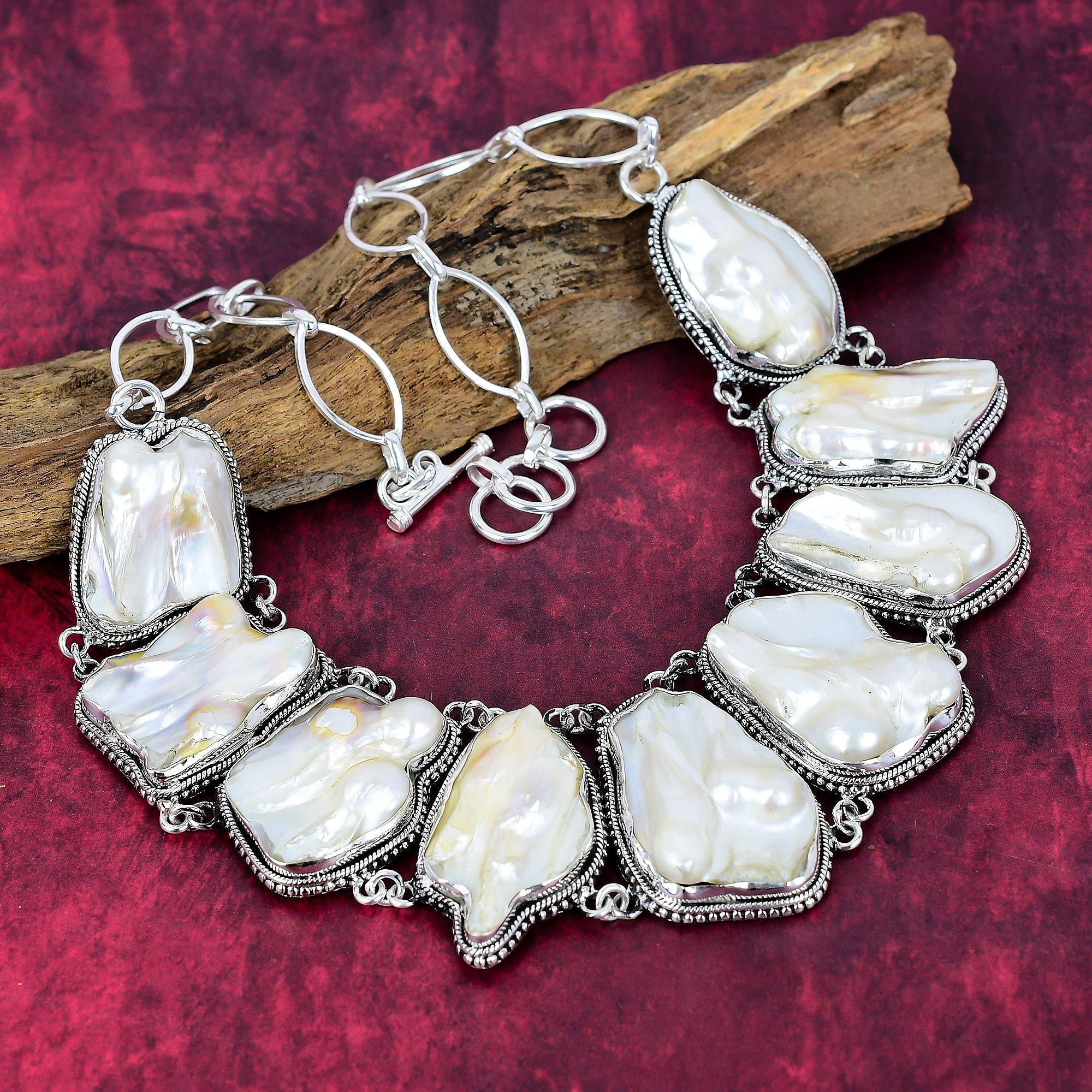Biwa Pearl Gemstone Jewelry, Handmade 925 Solid Sterling Silver Necklace, Beautiful Biwa Pearl Necklace Gift For Women