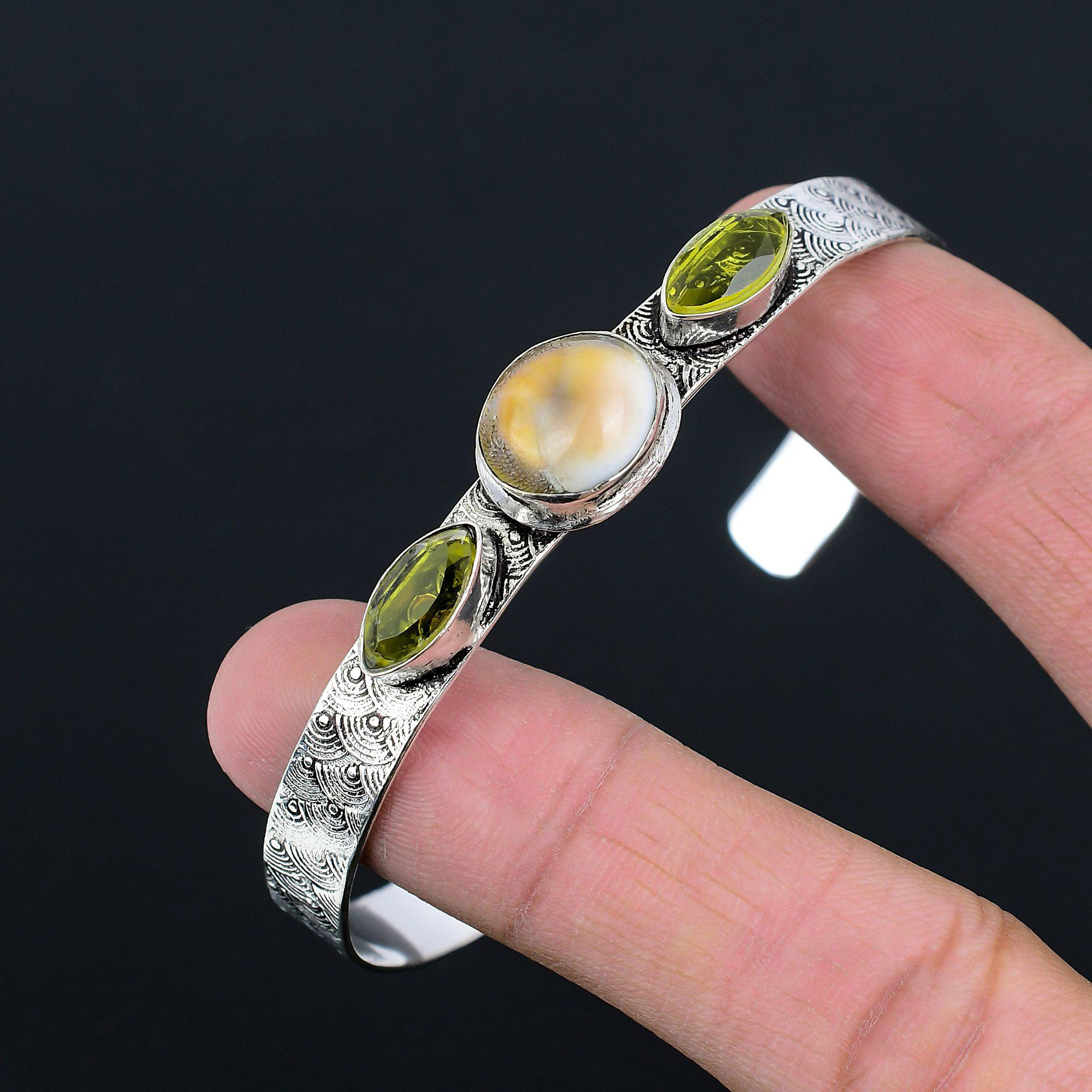 Sterling Silver Oval Shiva Eye Shell Stone Citrine Boho Sister Bangle Jewelry