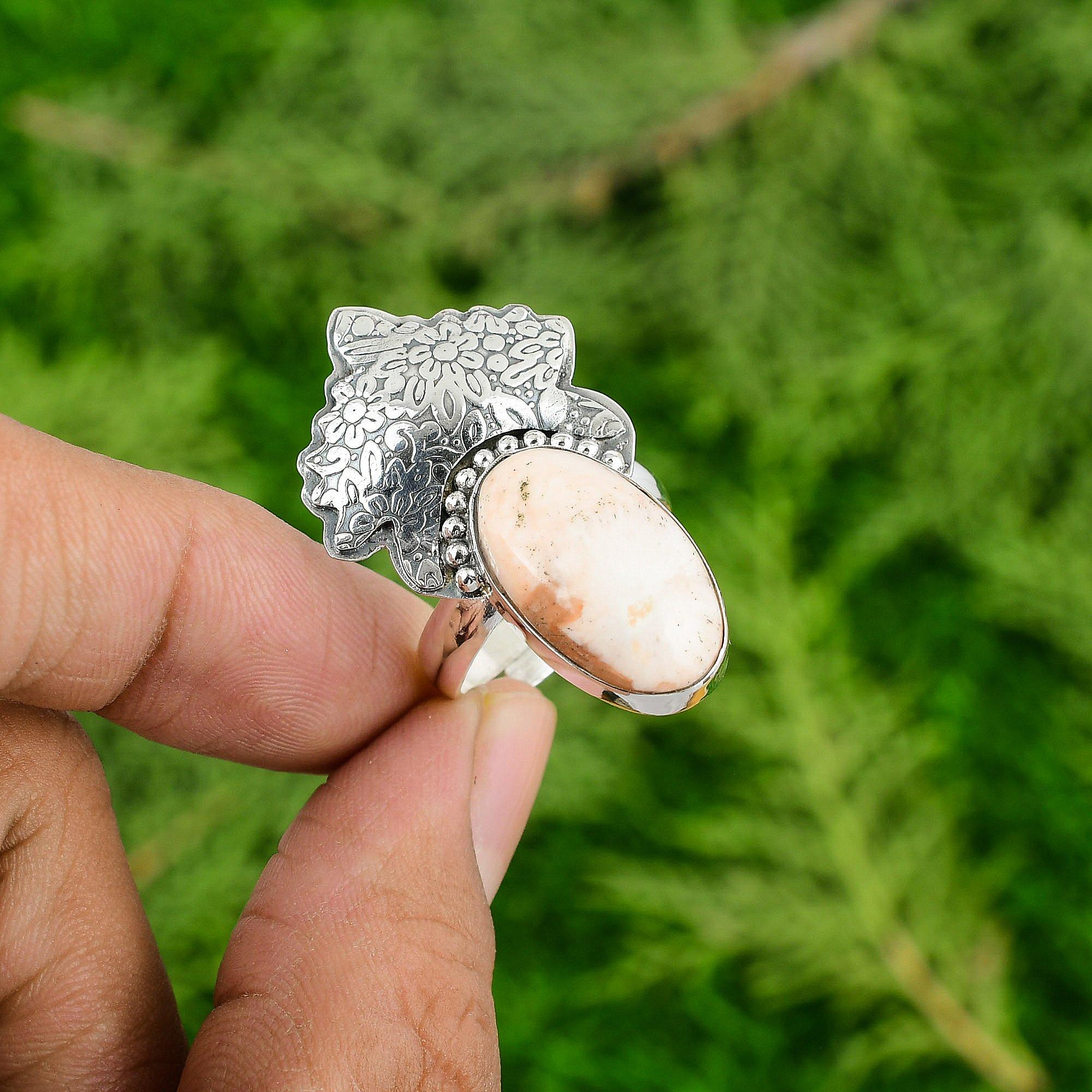 Mothers day Sale 925 Sterling Silver Oval Scolecite Stone Statement Ring Jewelry