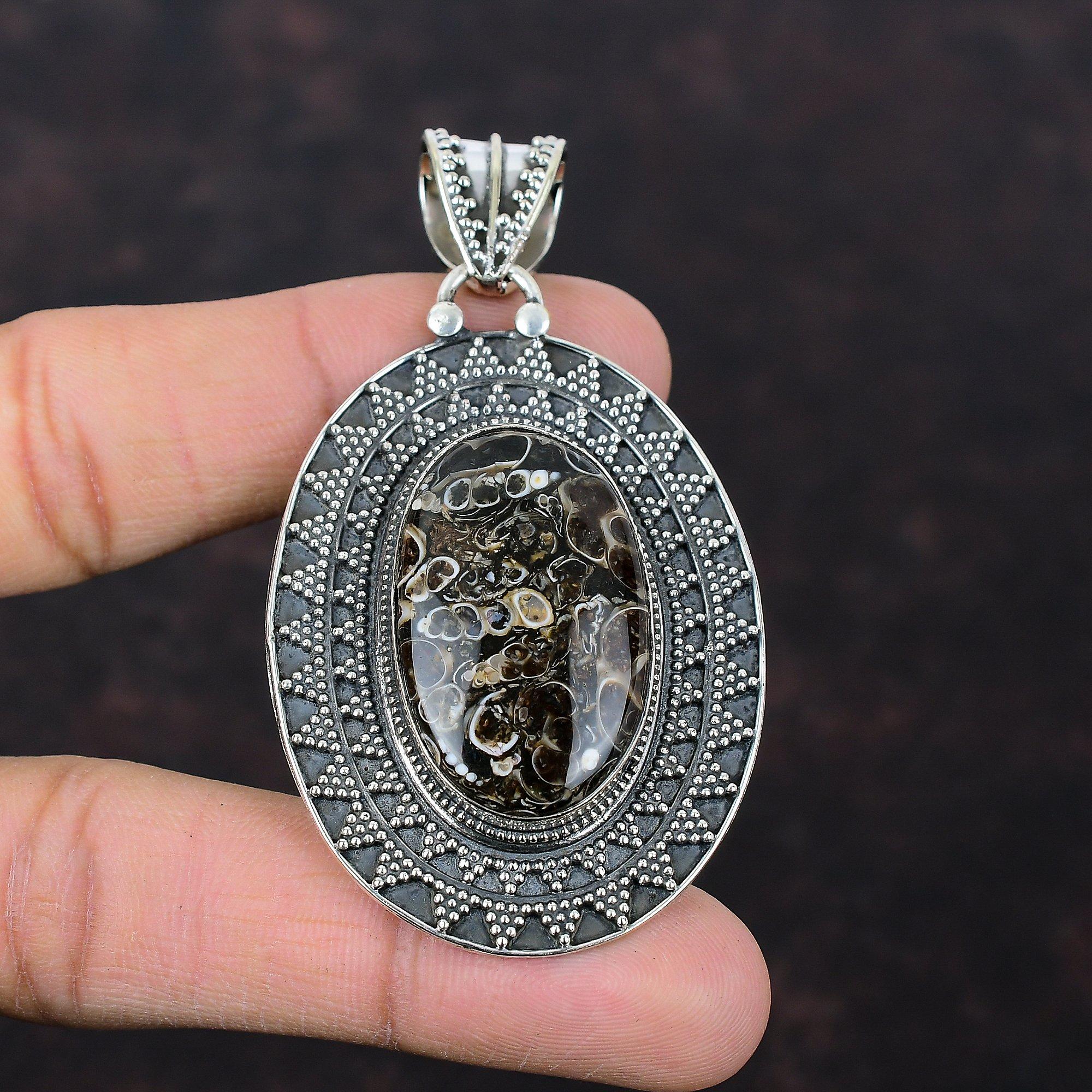 Turritella Agate Gemstone Pendant Stylish Pendant 925 Sterling Silver Pendant Vintage Pendant Handmade Pendant Silver Jewelry Wedding Gifts