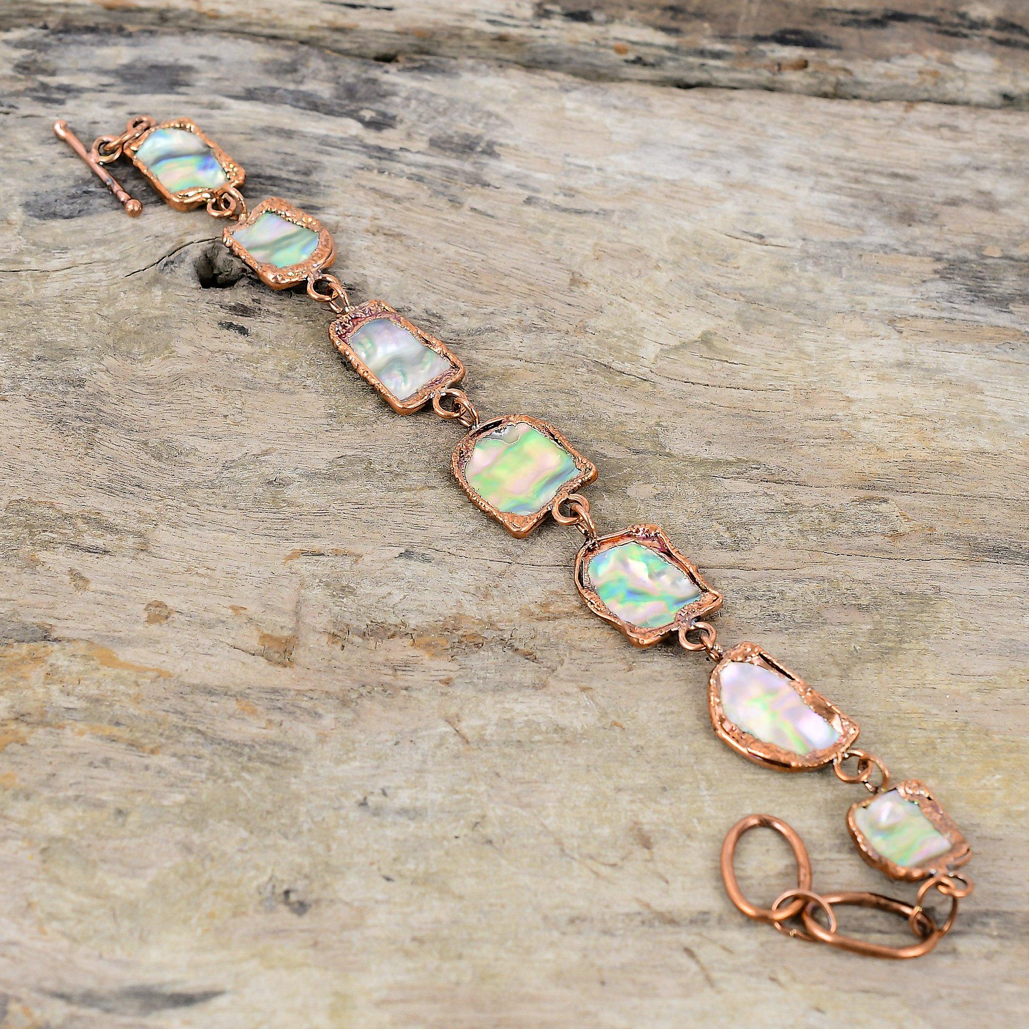 Abalone Shell Rough Bracelet Electroformed Copper Bracelet Adjustable Chain Bracelet Handmade Copper Jewelry Gemstone Bracelet Gift For Mom
