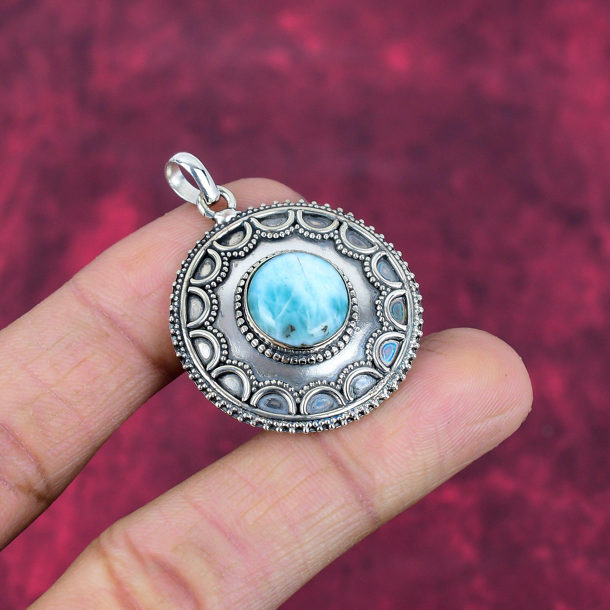 Přívěsek s larimarem a drahokamem, přívěsek z masivního sterlingového stříbra 925, ručně vyráběné šperky s kamenem narození, dárek pro něj