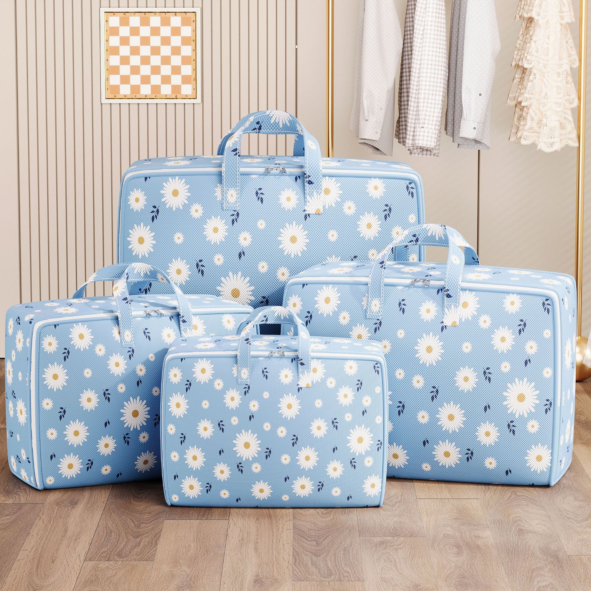 Nonwoven Daisy Storage Bags Fabric Textured Moving Packing Organizer Reusable Laundry Cloth Bins Travel Home Collapsible Storage Solutions
