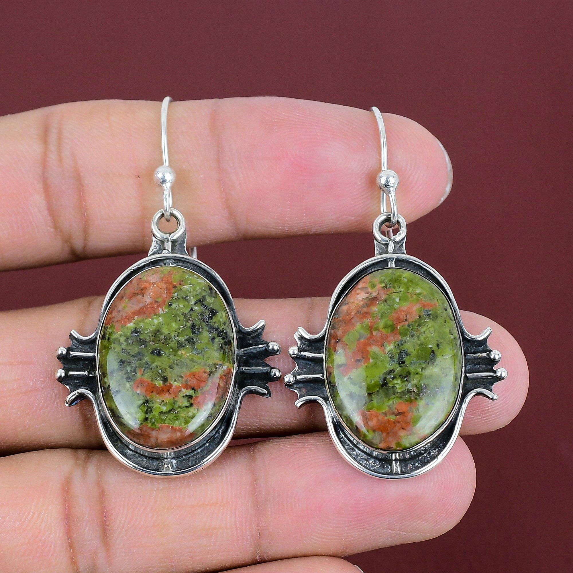Unakite Earrings Natural Gemstone Jewelry Handmade Brand New Earring 925 Sterling Silver Earring Unakite Jewelry Decent Earring Gift For Her