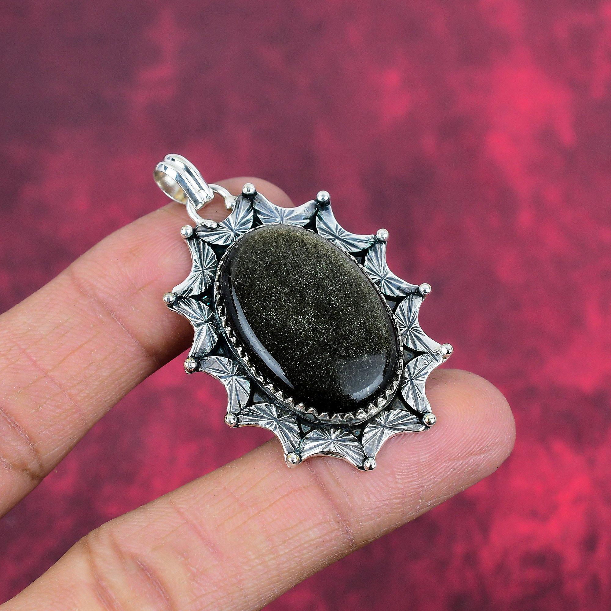 Pingente de obsidiana dourada 925 em prata esterlina maciça, joia com pingente de pedra preciosa feita à mão, presente para esposa, pingente novo