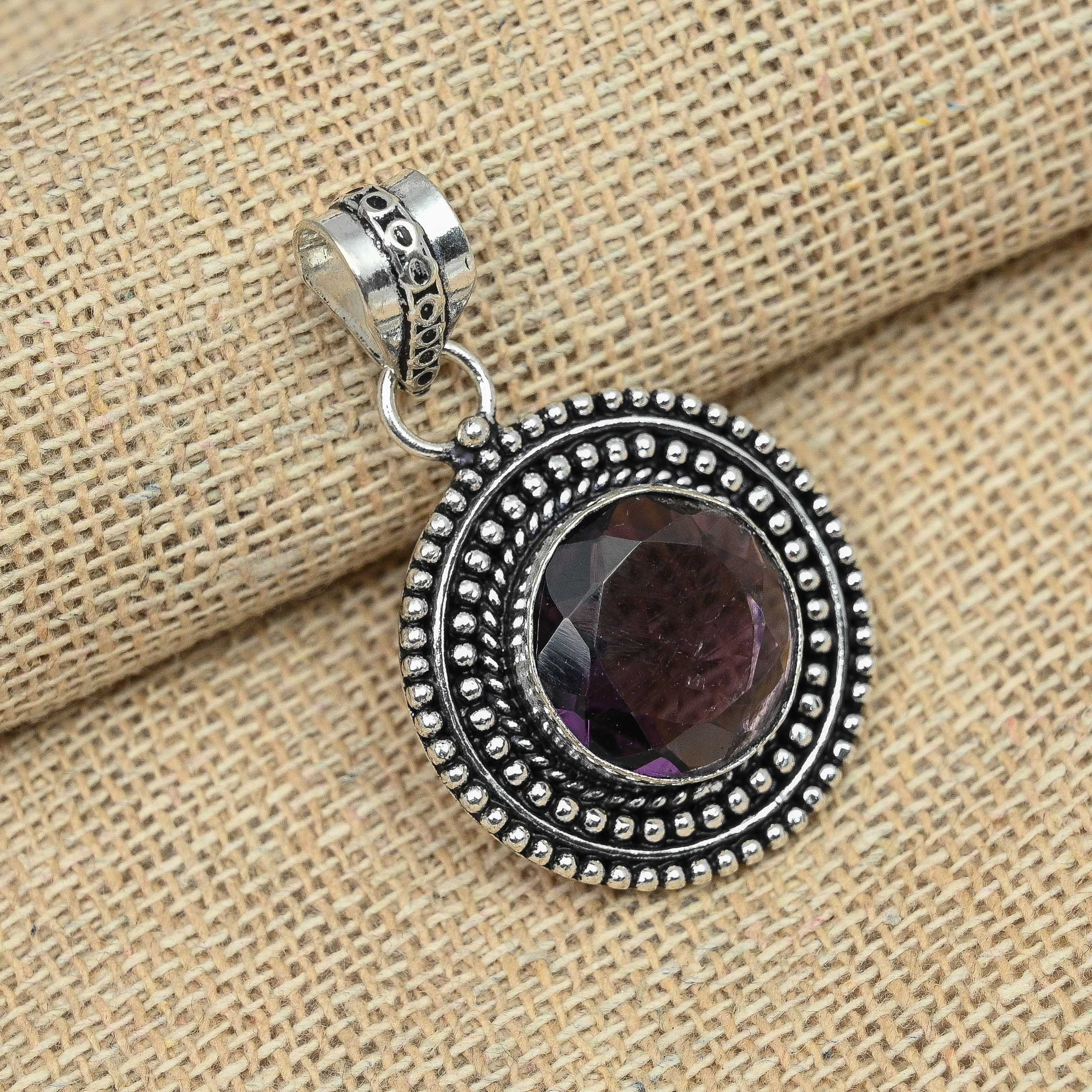 Amethyst-Edelstein, massiver 925er-Sterlingsilber, Geburtstagsgeschenk, Schmuck, handgefertigter Anhänger