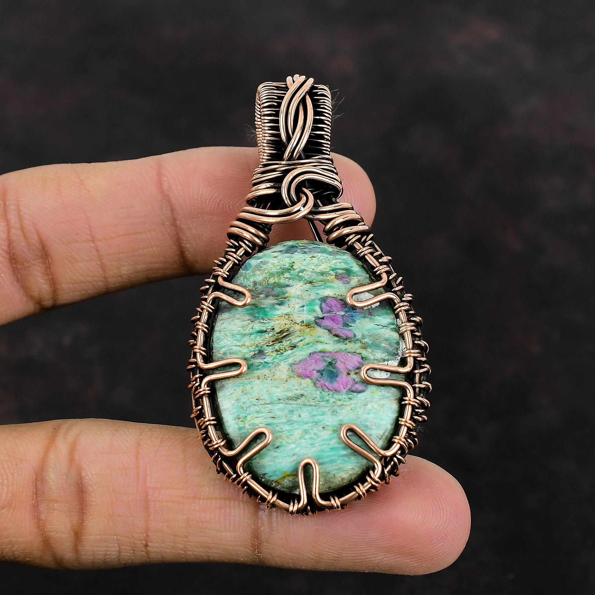 Ruby Fuchsite Pendant Copper Wire Wrapped Pendant Ruby Fuchsite Jewelry Handmade Pendant Gift For Her Gemstone Copper Jewelry Healing Stone
