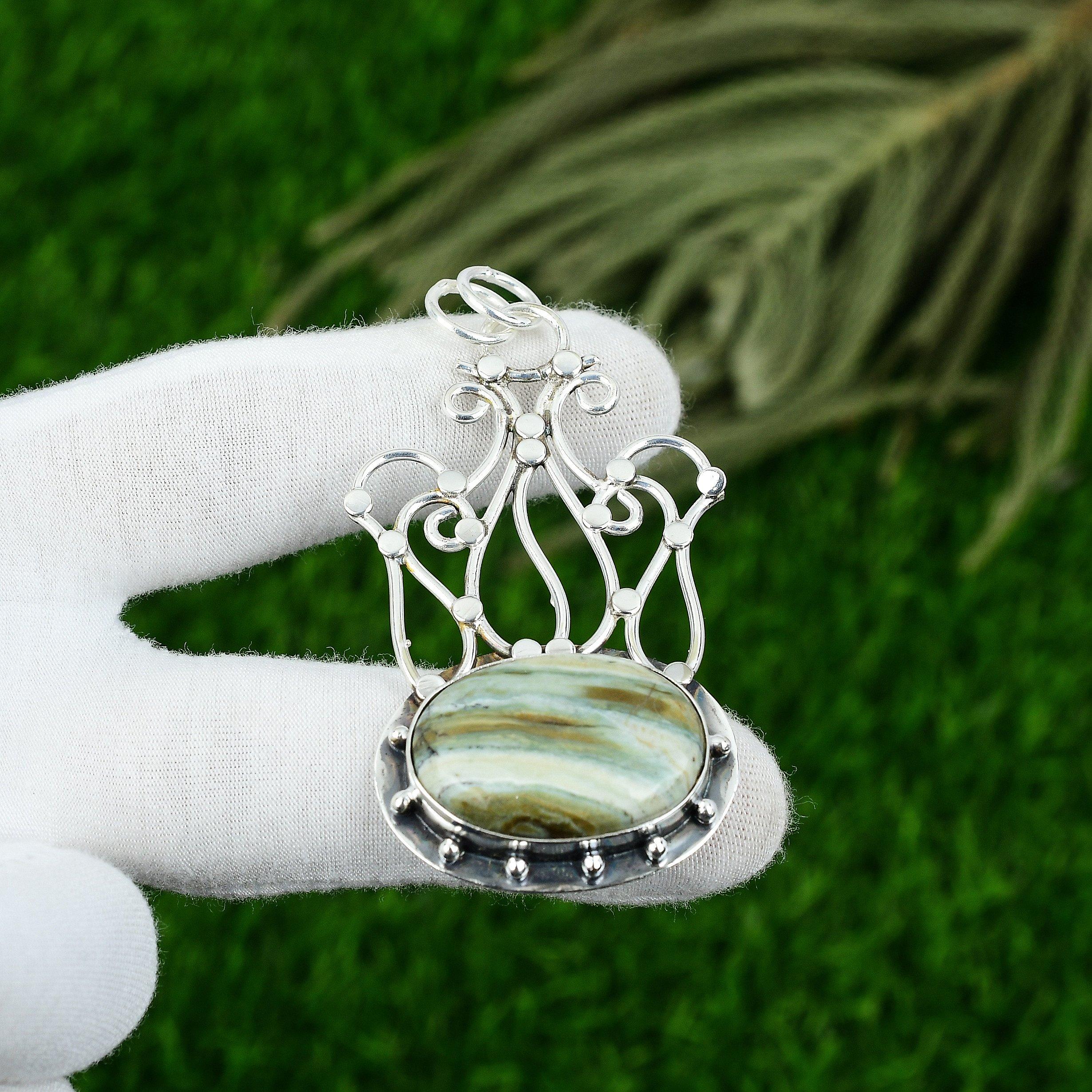 Gift For Women Pendant 925 Sterling Silver Natural Imperial Jasper Gemstone