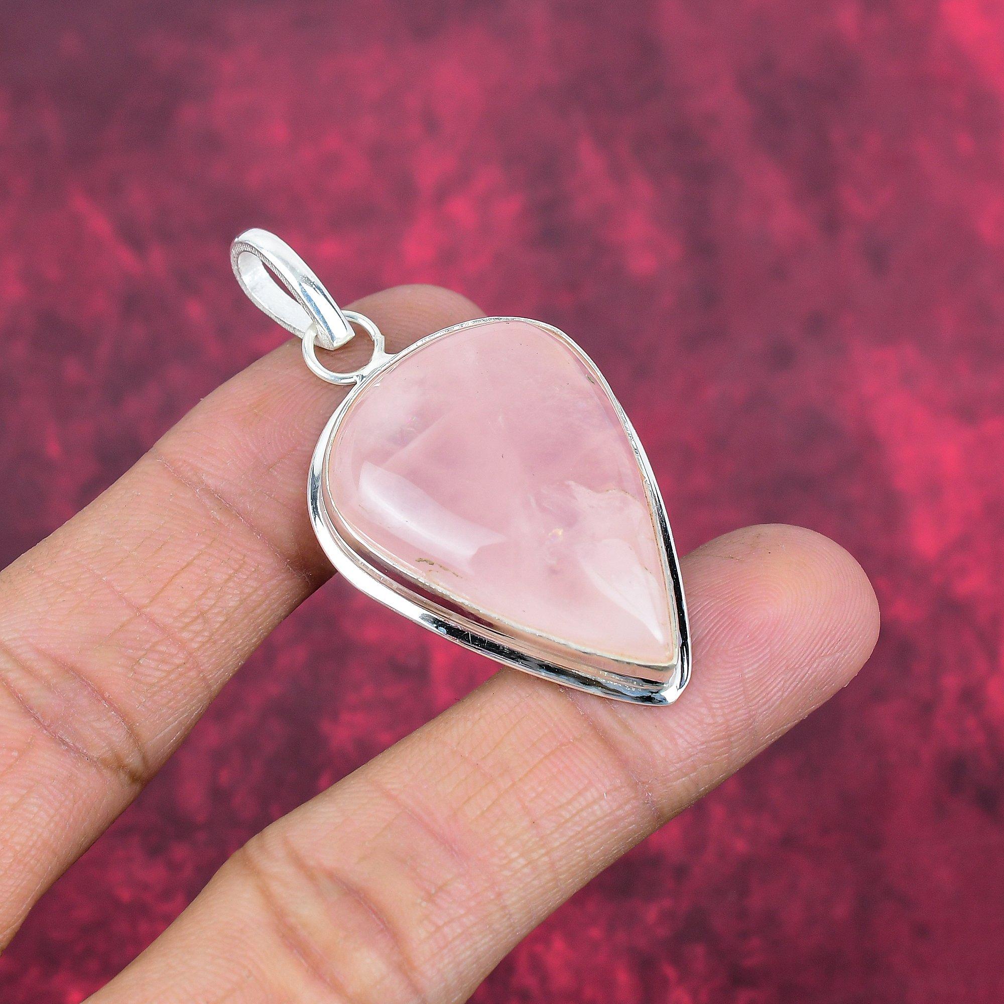 Rose Quartz Jewelry, 925 Solid Sterling Silver Pendant Handmade Gemstone Jewelry, Gifts For Wife Brand New Pendant