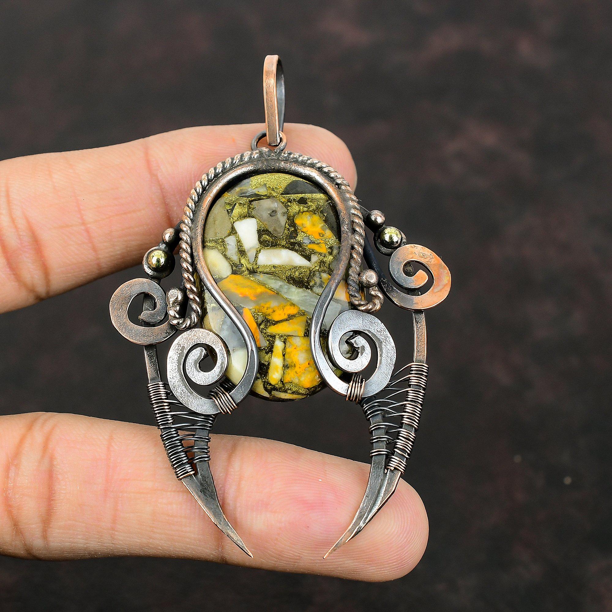 Copper Bumble Bee Jasper Pendant Copper Wire Wrapped Gemstone Pendant Antique Copper Jewelry Handmade Pendant Wire Wrap Jewelry Gift For Mom