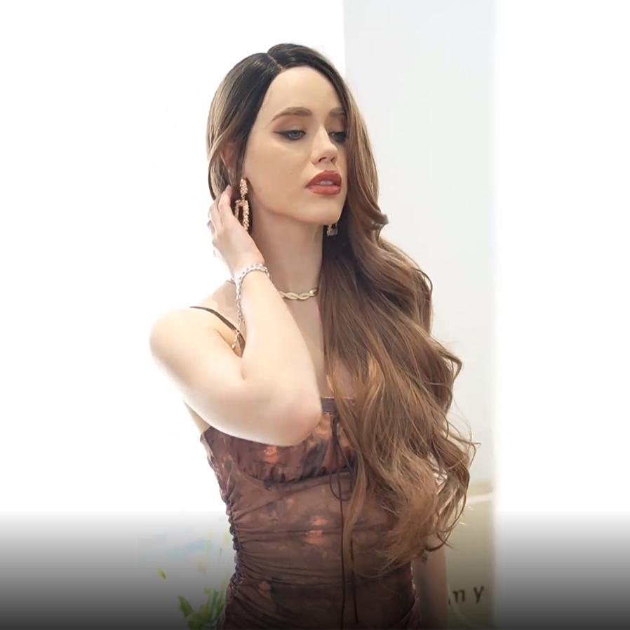 T-Part Lace Wigs Mocha Brown Highlighting Waves Side Points Lace Wigs Full Headgear