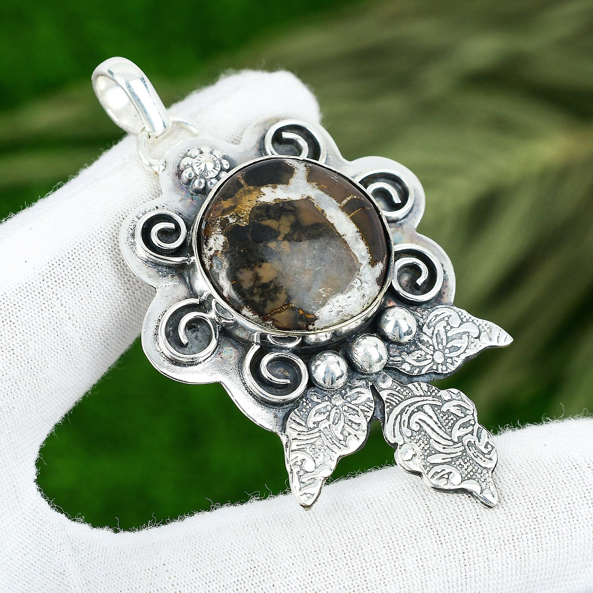 Natural Moroccan Mud Crack Fossil Anniversary Pendant Jewelry Sterling Silver