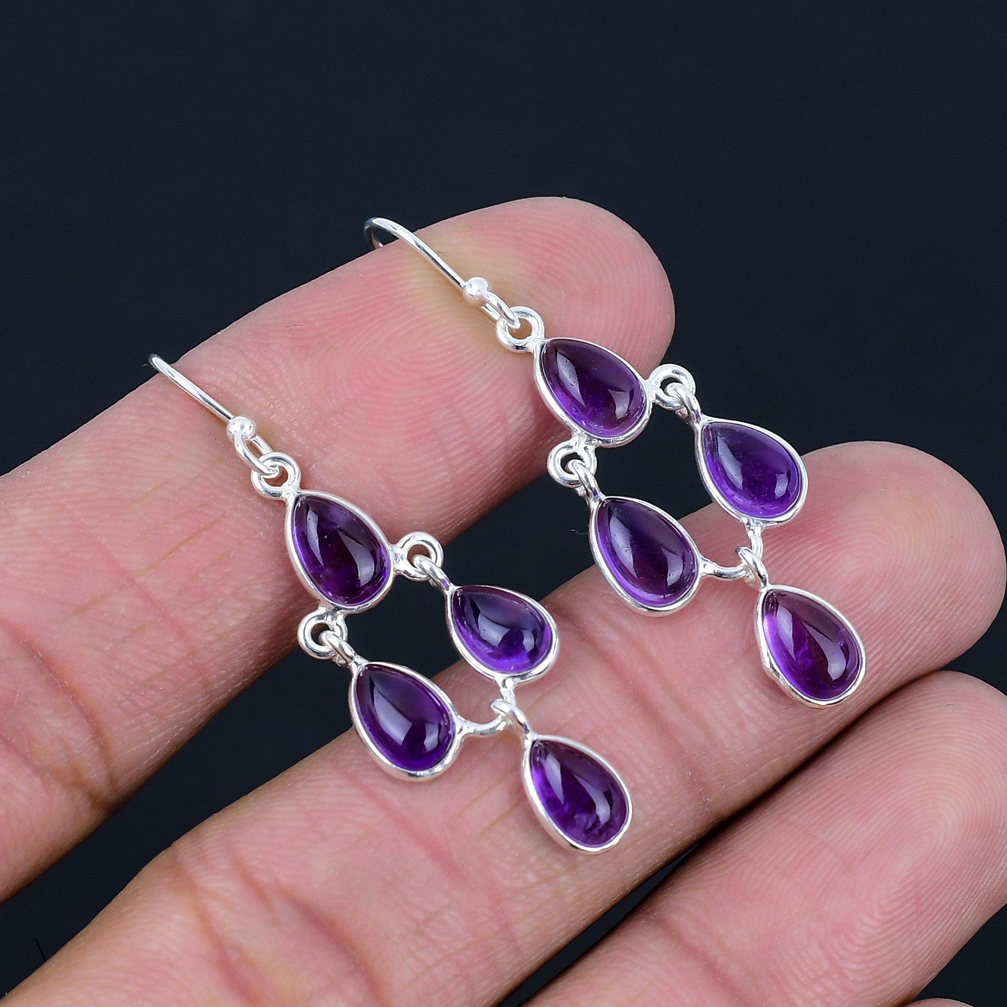 Amethyst Gemstone Earrings Solid 925 Sterling Silver Handmade Earrings Jewelry Gift For Women And Girls  E-3212
