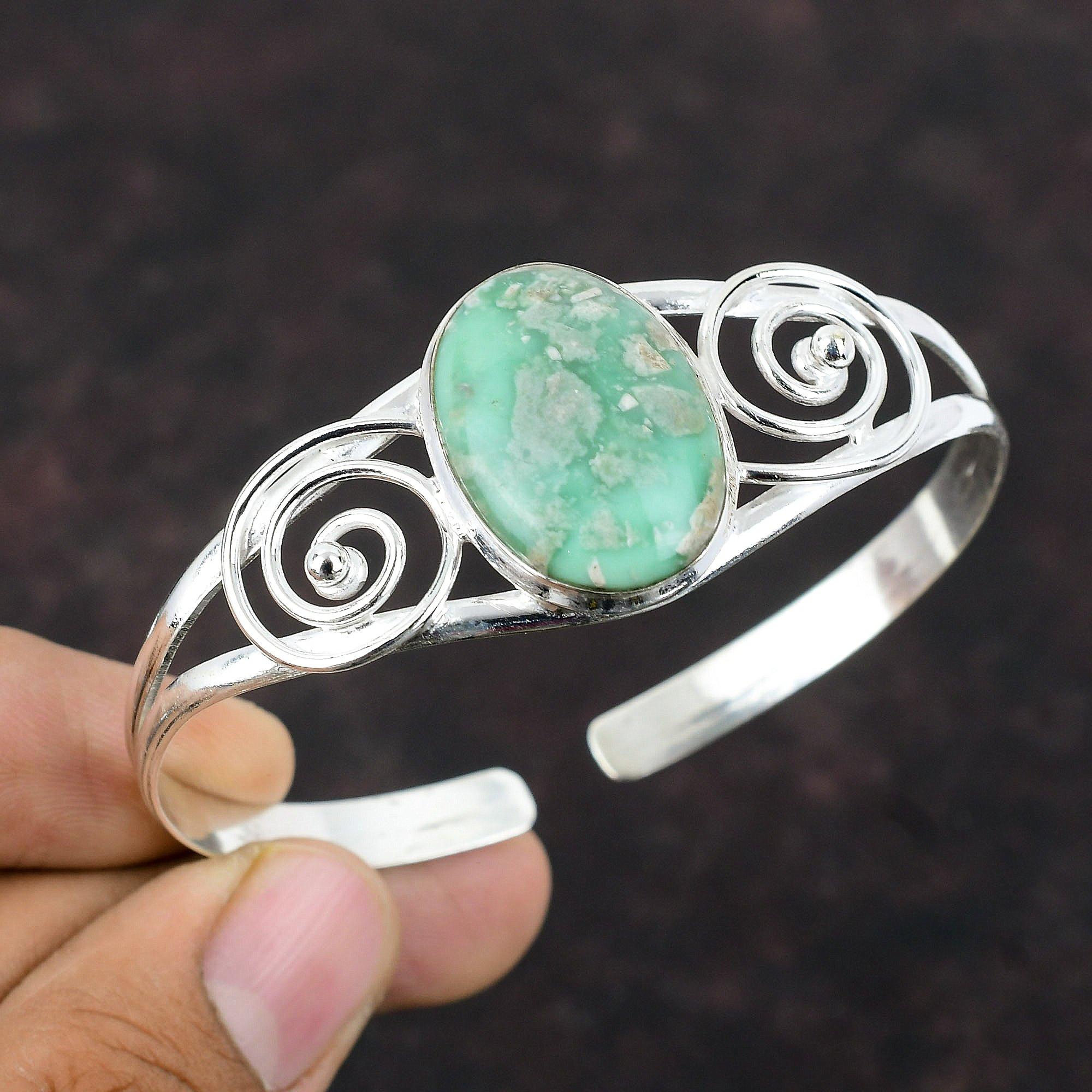 Variscite Bangle Top Quality Gemstone Cuff Bracelet 925 Sterling Silver Adjustable Bangle Handmade Cuff Bracelet Gift For Mom Ethnic Jewelry