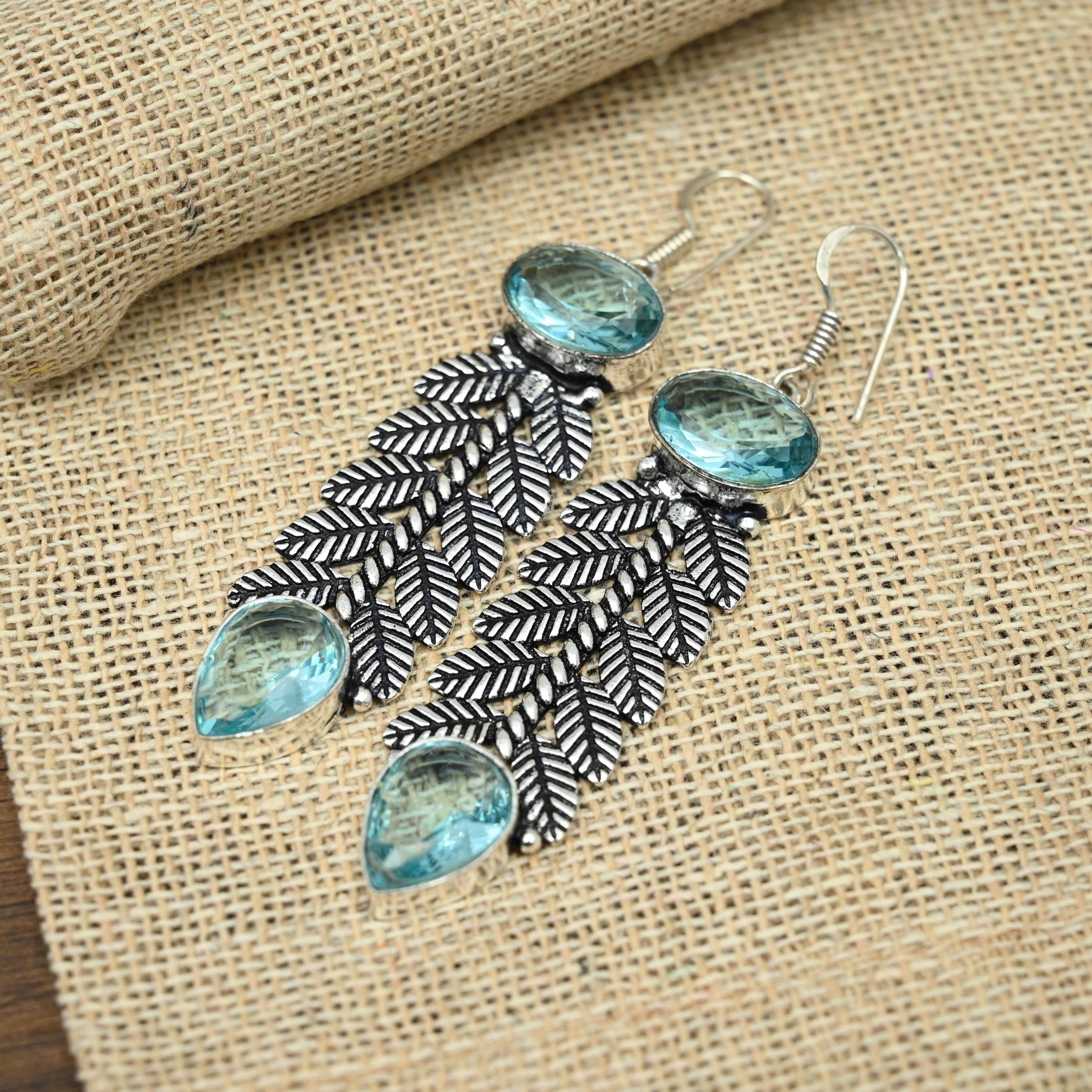 925 Sterling Silber handgefertigte zierliche Schweizer Blautopas Schmuck Ohrringe Weihnachtsgeschenk
