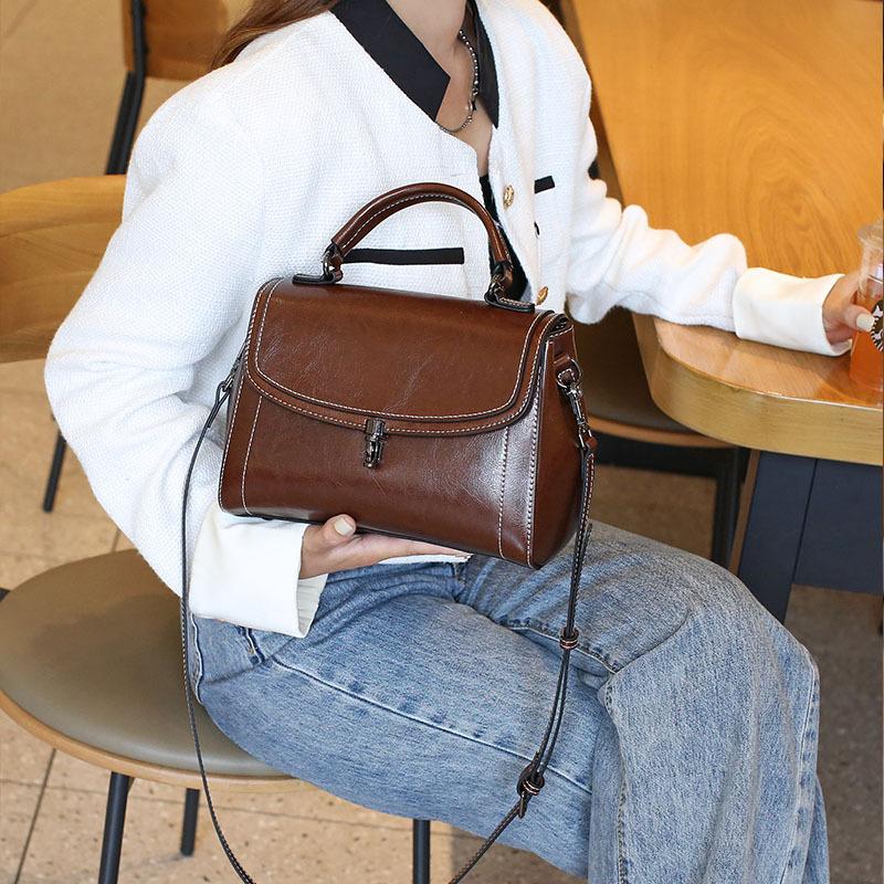 Genuine Leather Crossbody Handbag Women's All-in-one Luxury Soft Cowhide Large Capacity Wide Strap Shoulder Bag