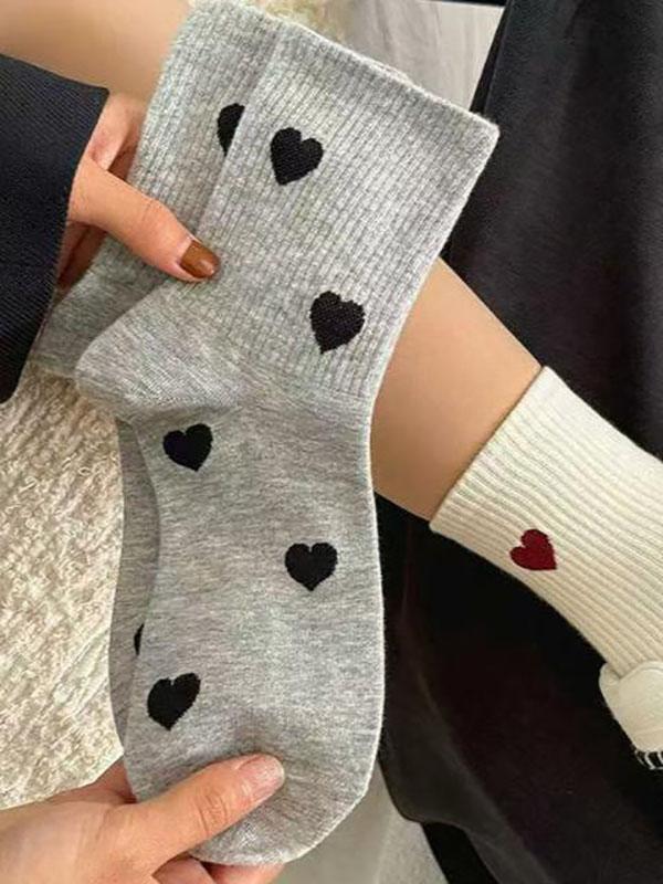 Woman Socks Spring Autumn Middle Tube Casual Sock Cute Heart Female Breathable Fashion Comfortable Striped Socks
