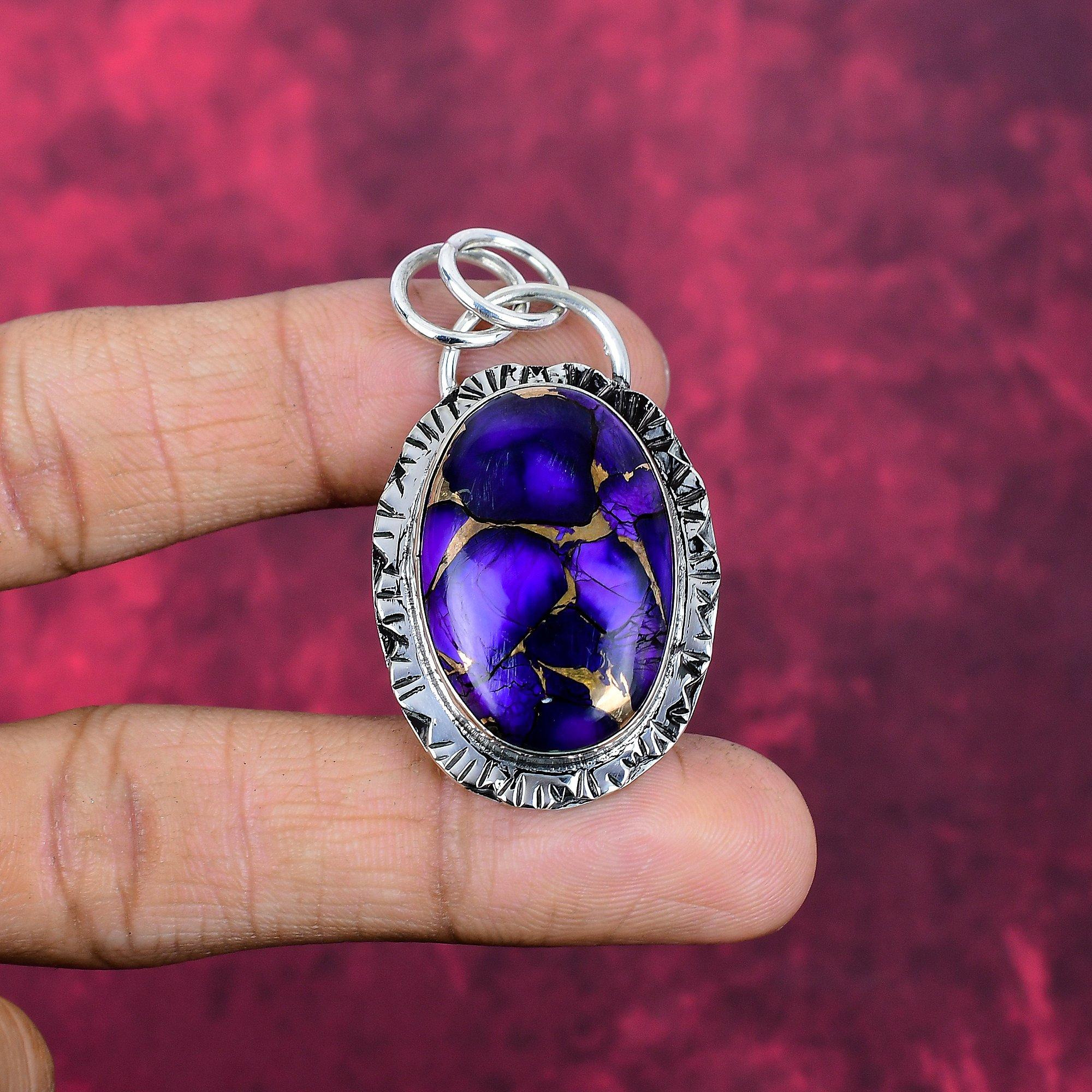 Purple Copper Turquoise Pendant, 925 Solid Sterling Silver Jewelry, Gemstone Pendant, Gift For Her Handmade Dainty Jewelry