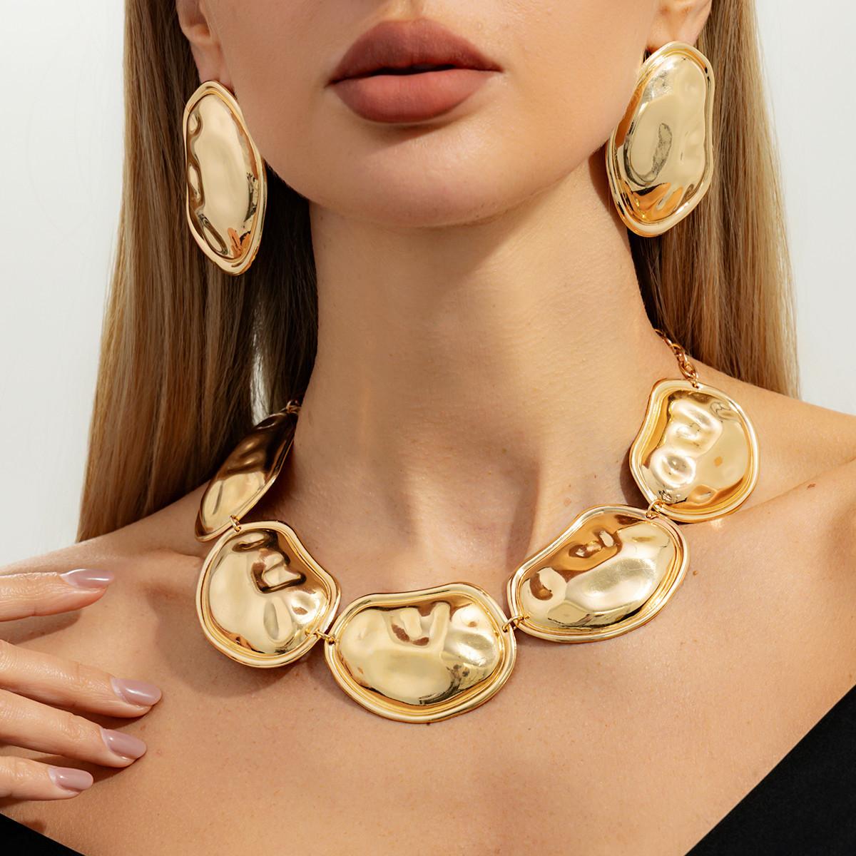 Irregular Choker Necklace Earrings Jewelry Set for Women Exaggerated Punk Geometric Torques Accessory