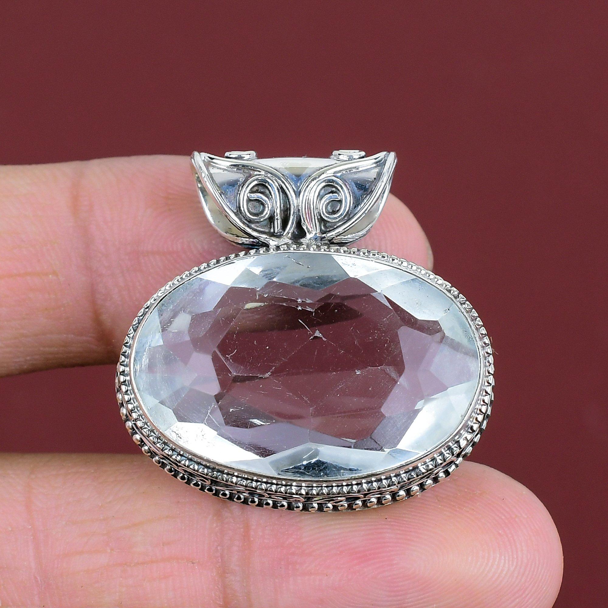 Faceted White Topaz Pendant 925 Sterling Silver Pendant Antique Vintage Pendant White Topaz Gemstone Jewelry Handmade Pendant Wedding Gifts