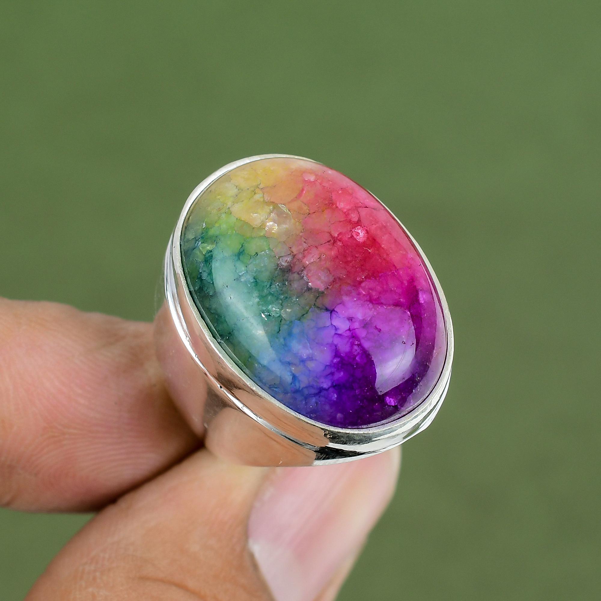 Rainbow Solar Quartz Druzy Ring 925 Sterling Silver Ring Natural Gemstone Ring Handmade Silver Jewelry Gifts For Him Available In Ring Size