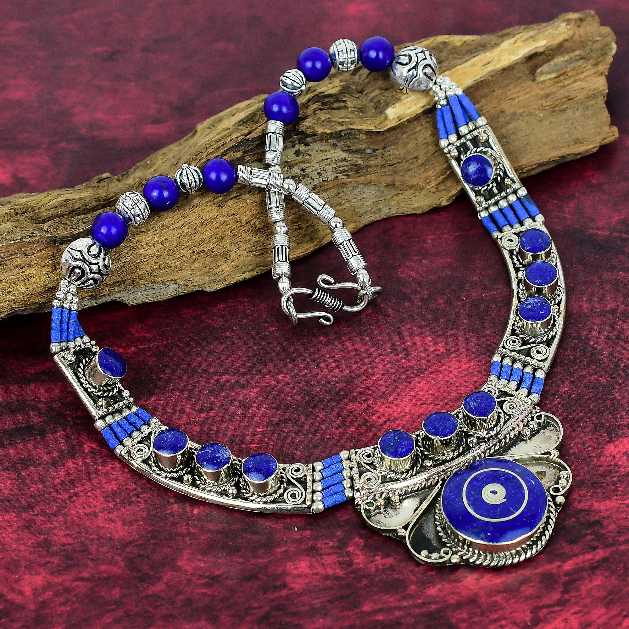 Lapis Lazuli Necklace Handmade Jewelry, 925 Solid Sterling Silver Necklace Designer Gemstone Jewelry Adjustable Chain Necklace Gift For Mom