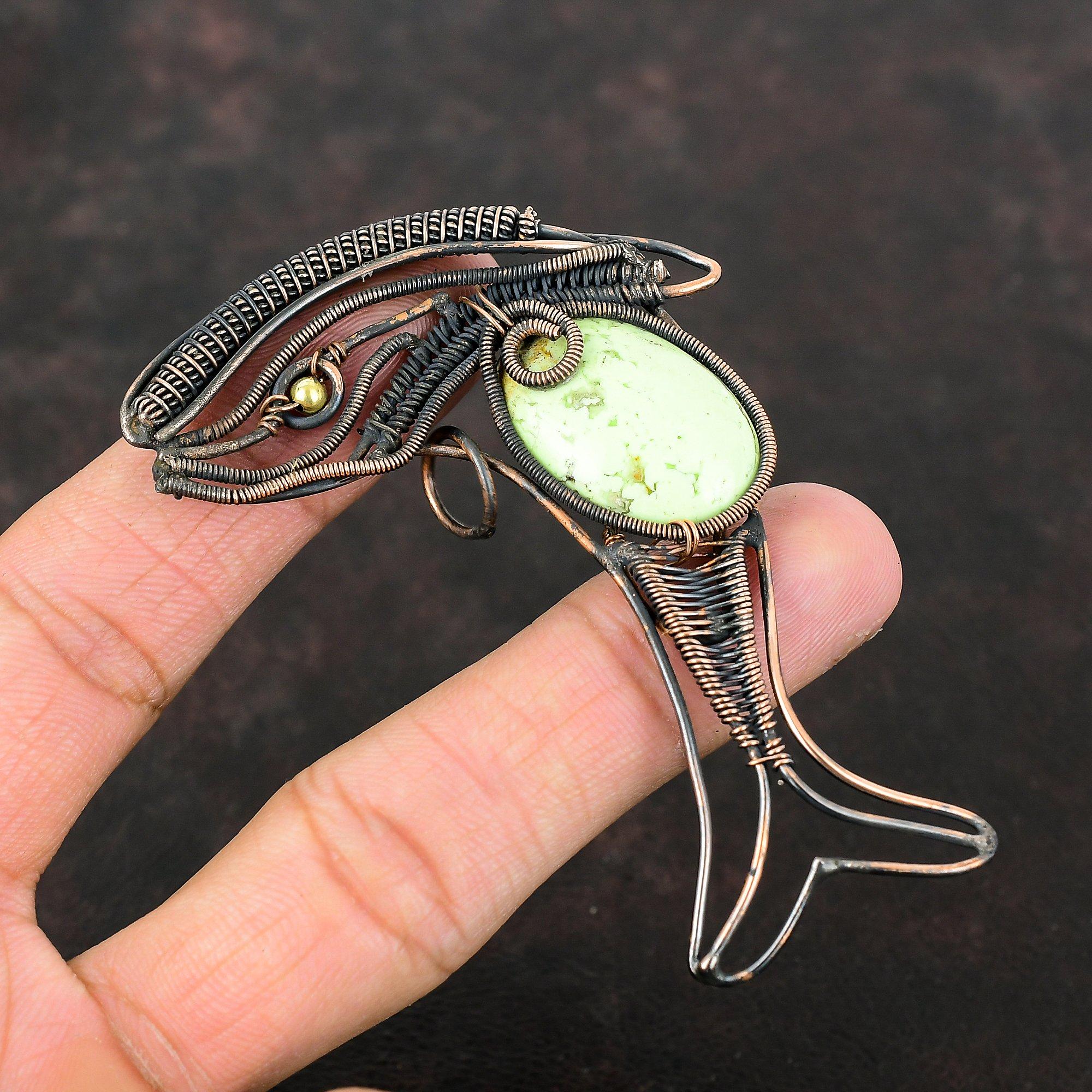 Lemon Chrysoprase Pendant Copper Wire Wrapped Pendant Very Pretty Fish Pendant Gemstone Jewelry Handmade Pendant Copper Jewelry Gift For Him