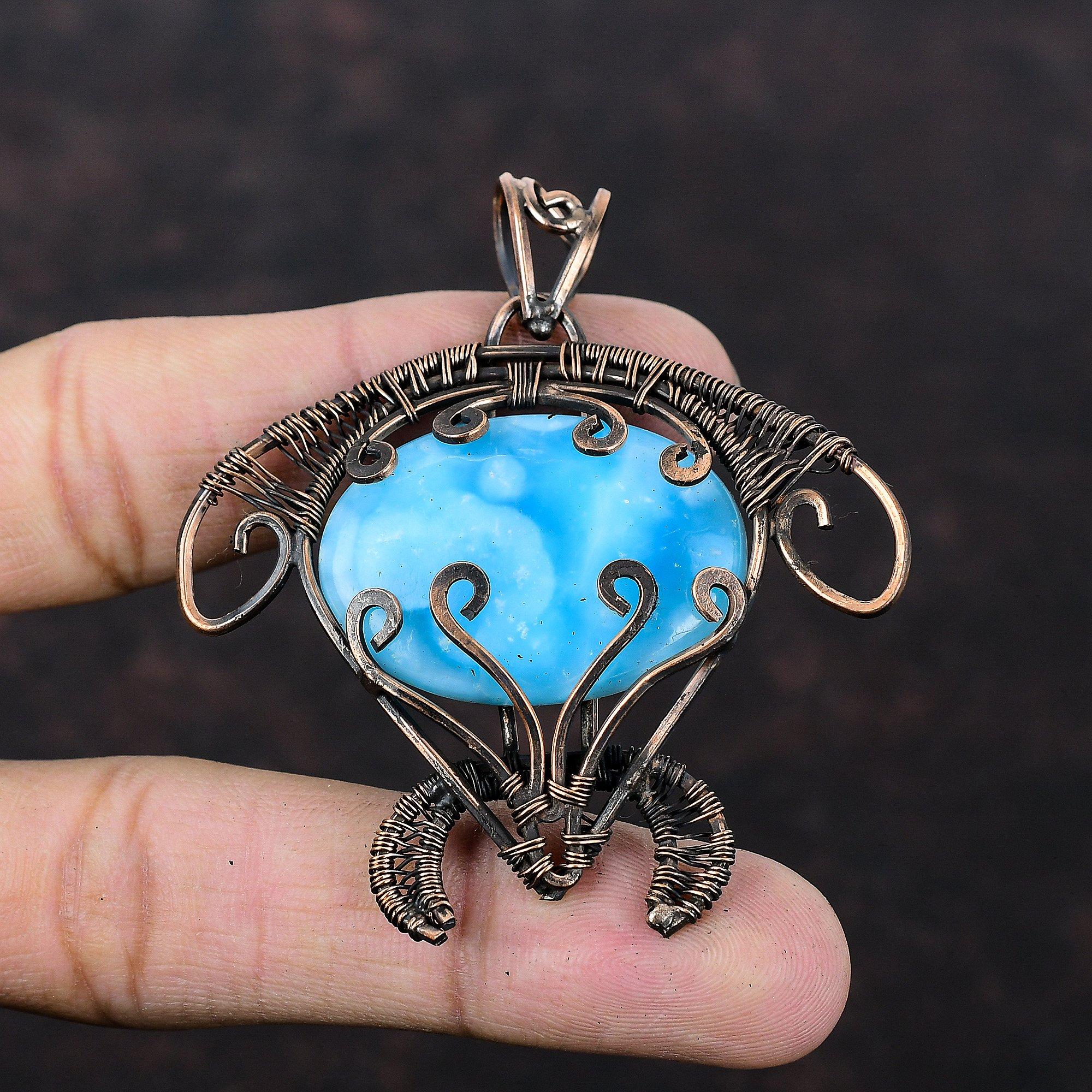 Hemimorphite Pendant Copper Wire Wrapped Pendant Real Gemstone Pendant Hemimorphite Copper Jewelry Handmade Tortoise Pendant Engagement Gift