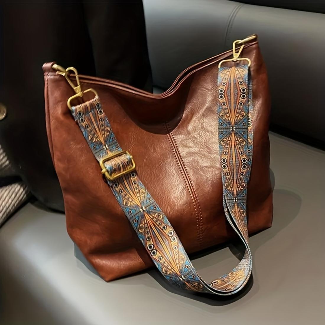 Nuova Borsa Donna Retrò con Ampia Tracolla Geometrica, Borsa a Spalla/Crossbody Tote di Grande Capacità, Borsa Pratica per la Spesa Quotidiana all'Aperto Casual