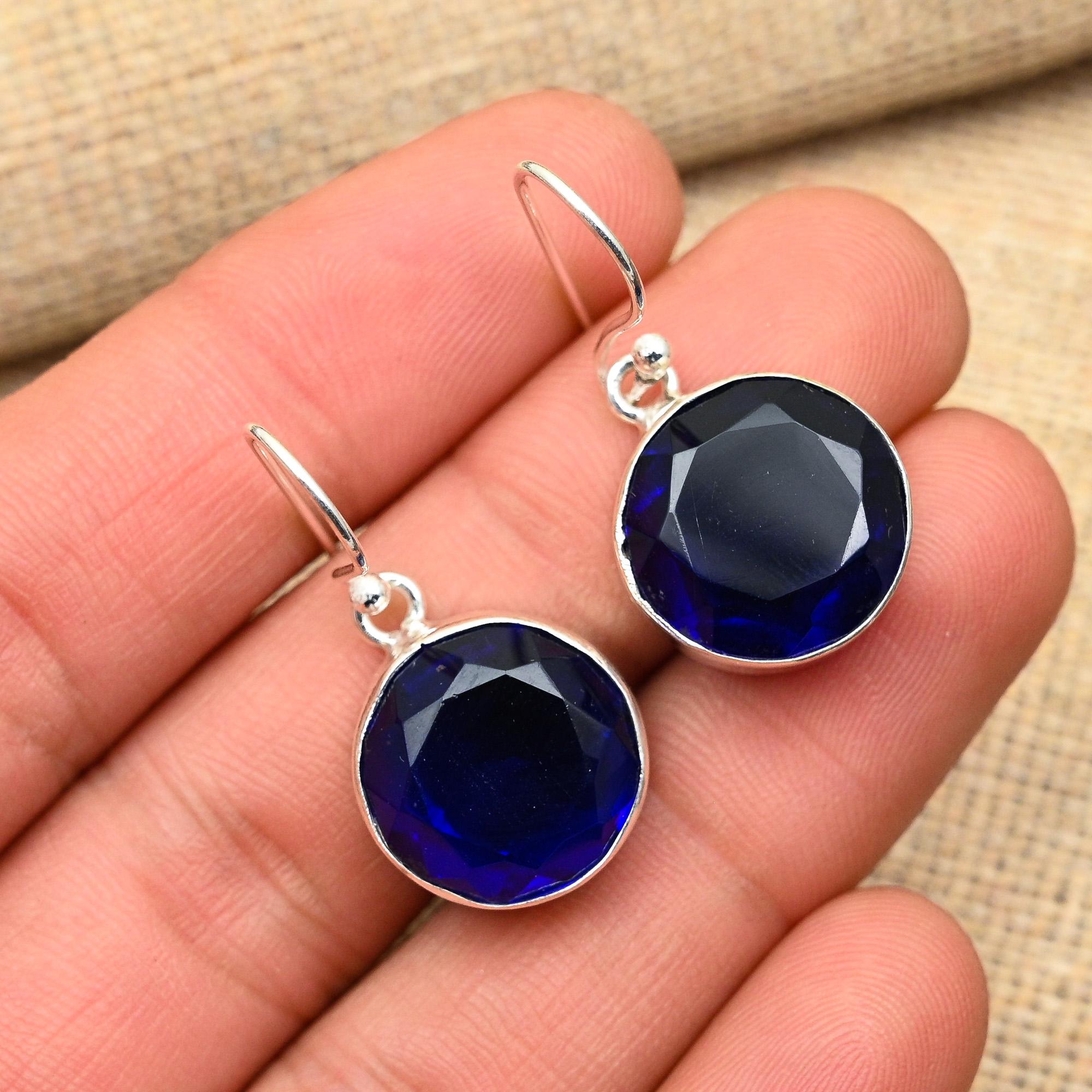 Pendientes de joyería de plata de ley 925 hechos a mano con piedras preciosas creadas en laboratorio de zafiro azul glorioso
