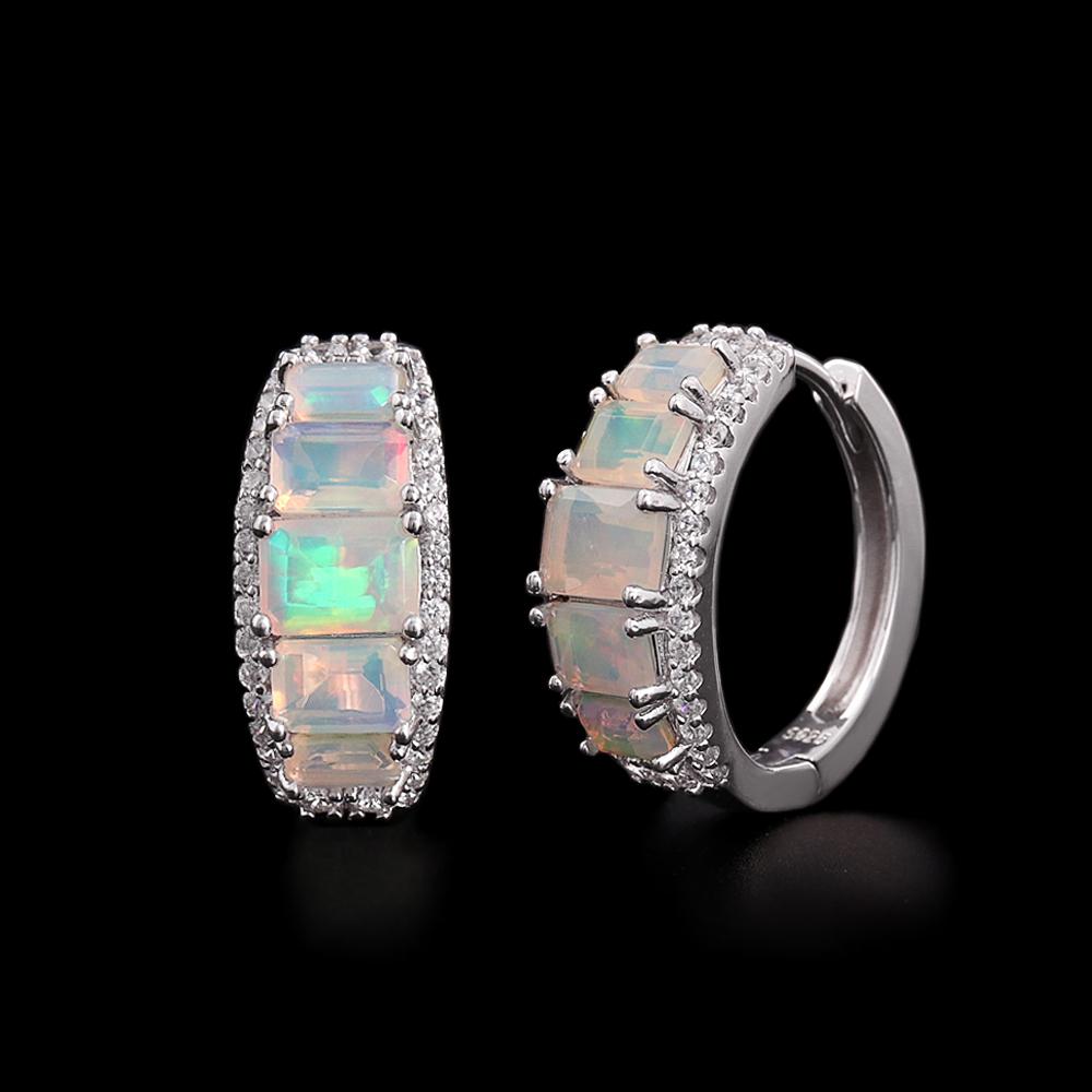 TBJ, New 925 sterling silver clasp earrings Octagonal opal natural gemstones simple design fine jewelry for women's daily wear