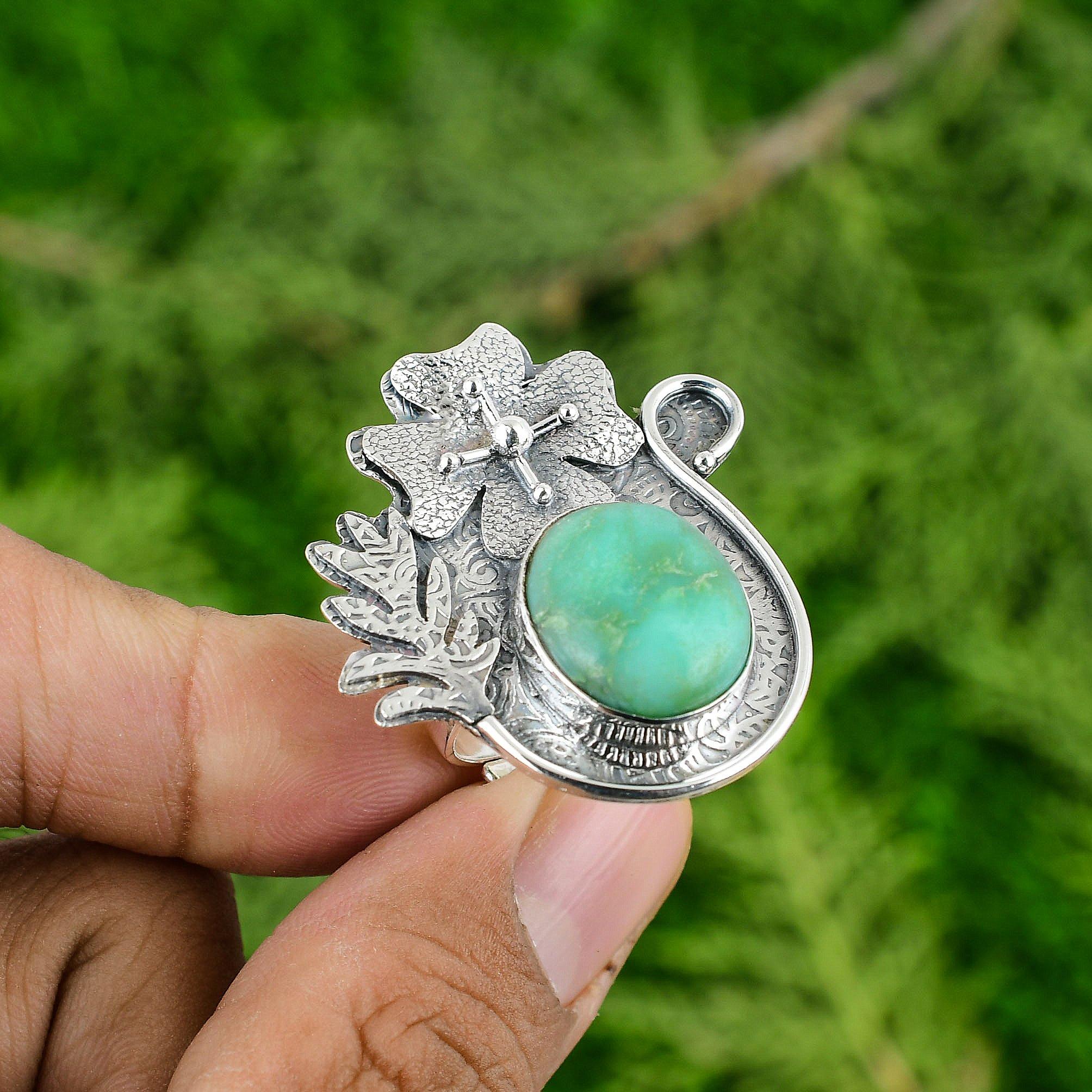 Natural Chrysoprase Gemstone Multi Stone Flower Adjustable Ring 925 Silver