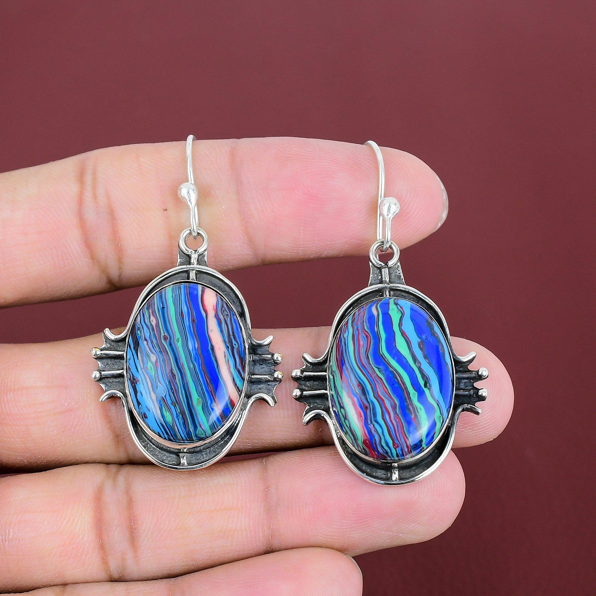 Rainbow Calsilica Earring 925 Sterling Silver Earring Handmade Earrings Unique Style Jewelry Gemstone Earring Gifts For Her Designer Jewelry