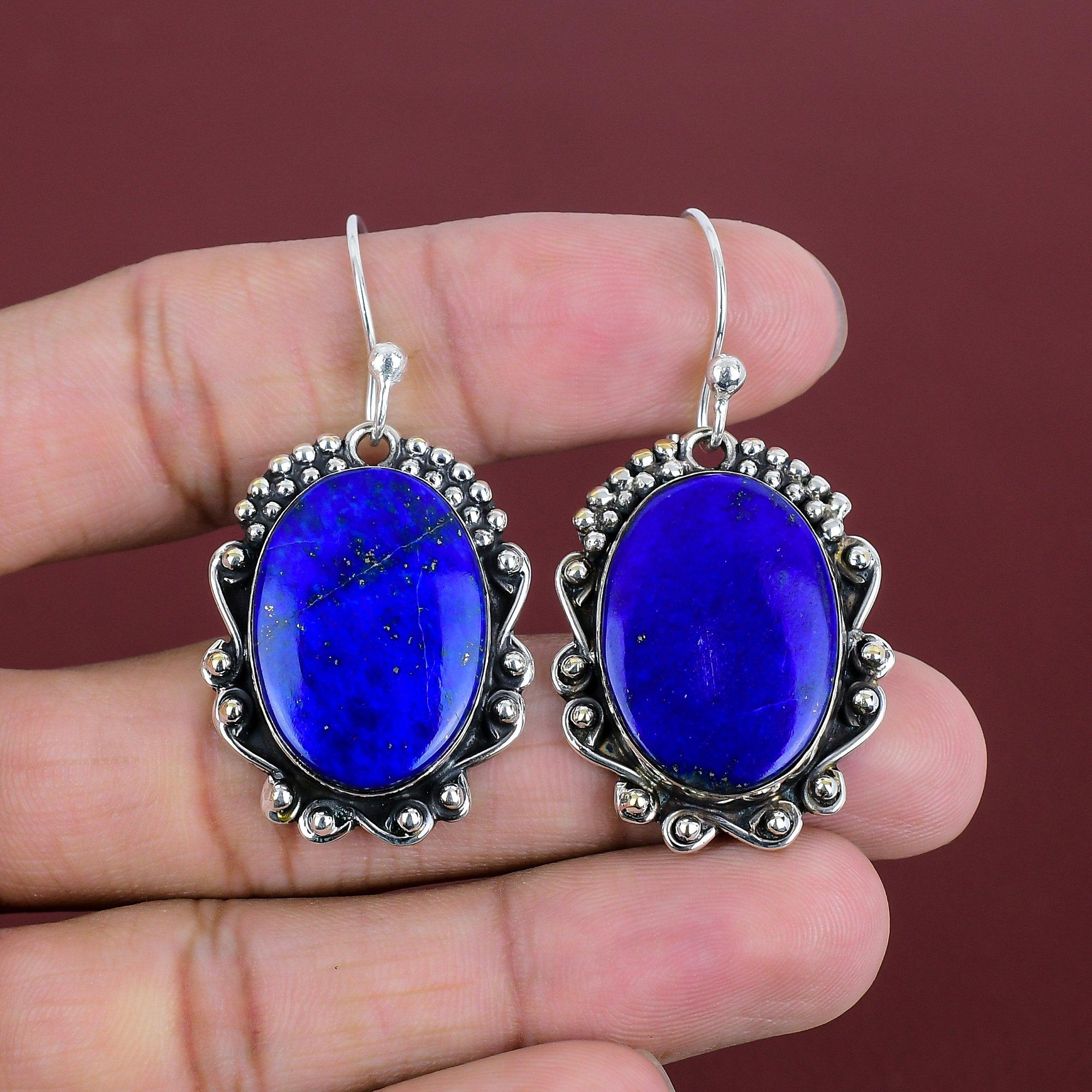 Lapis Lazuli Gemstone Earring 925 Sterling Silver Earring Handmade Earring Very Pretty Lapis Lazuli Jewelry Gifts For Mom Birthstone Earring