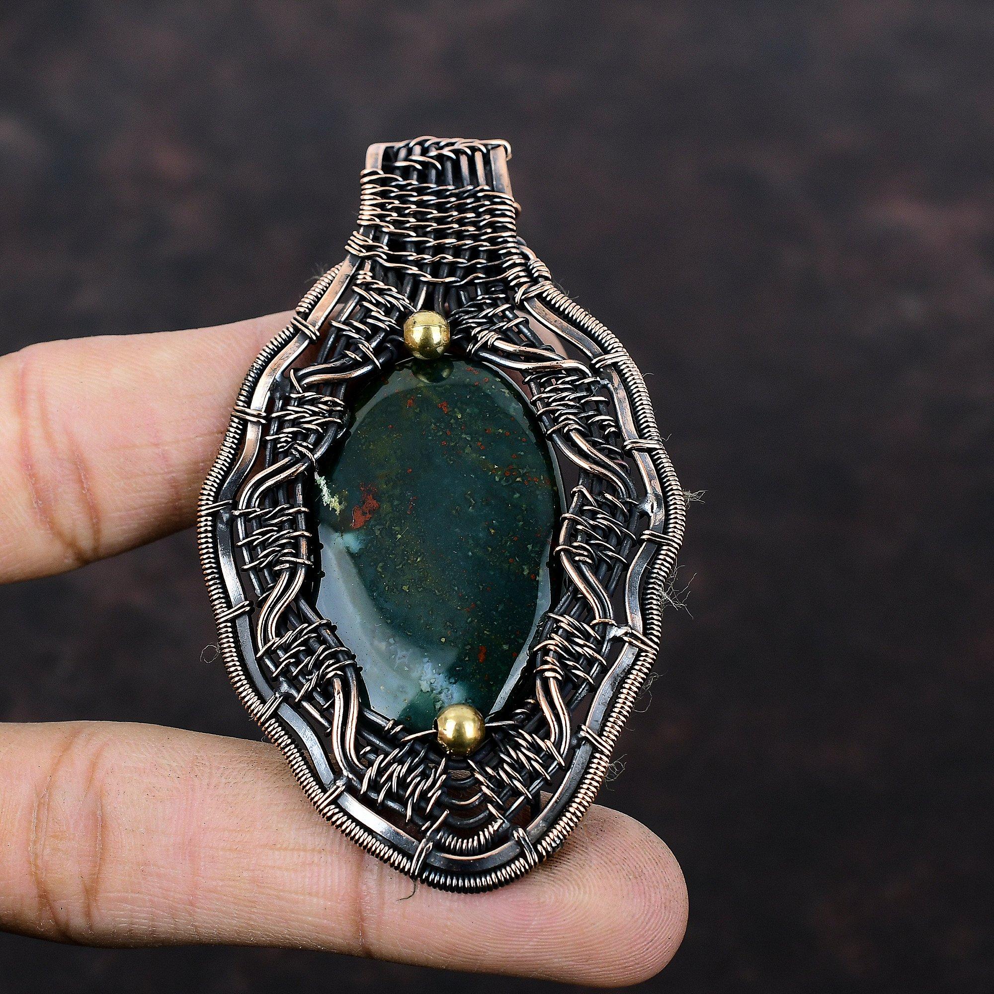 Bloodstone Pendant Copper Wire Wrapped Pendant Beautiful Copper Jewelry Handmade Pendant Wire Wrapped Jewelry Gift For Her Gemstone Pendant