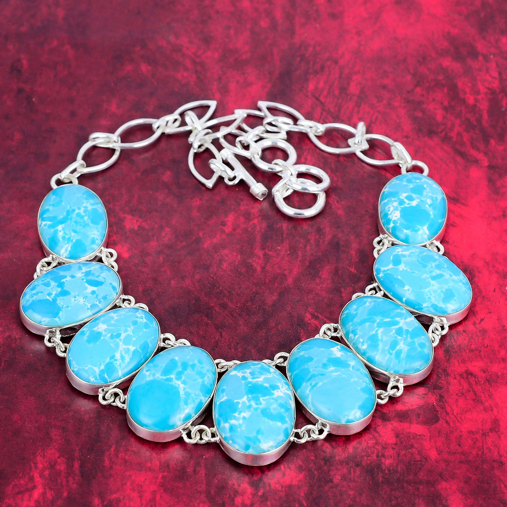 Larimar Handmade Gemstone Necklace, 925 Solid Sterling Silver Necklace Unique Design Jewelry, Adjustable Chain Necklace