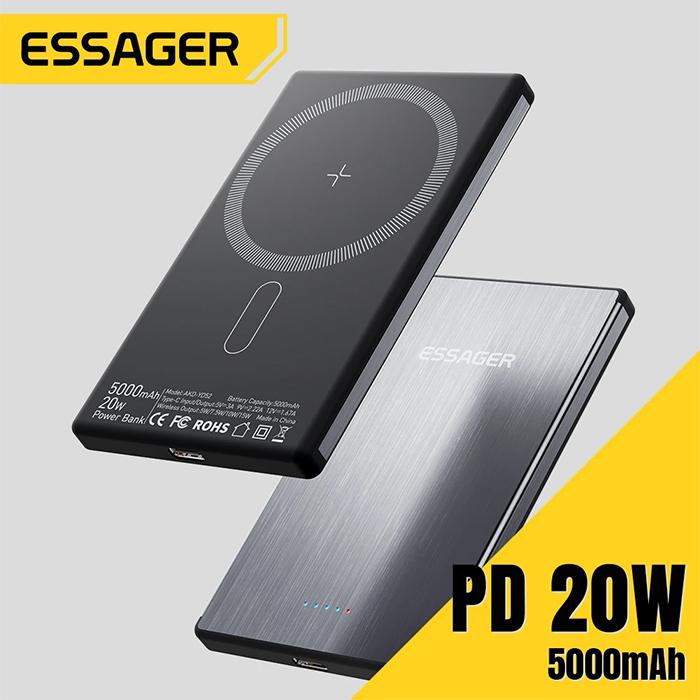 Essager Thin Wireless Power Bank 5000mAh Fast Wireless Charge Powerbank Magnetic External Battery Charger for iPhone 15 14 13 12