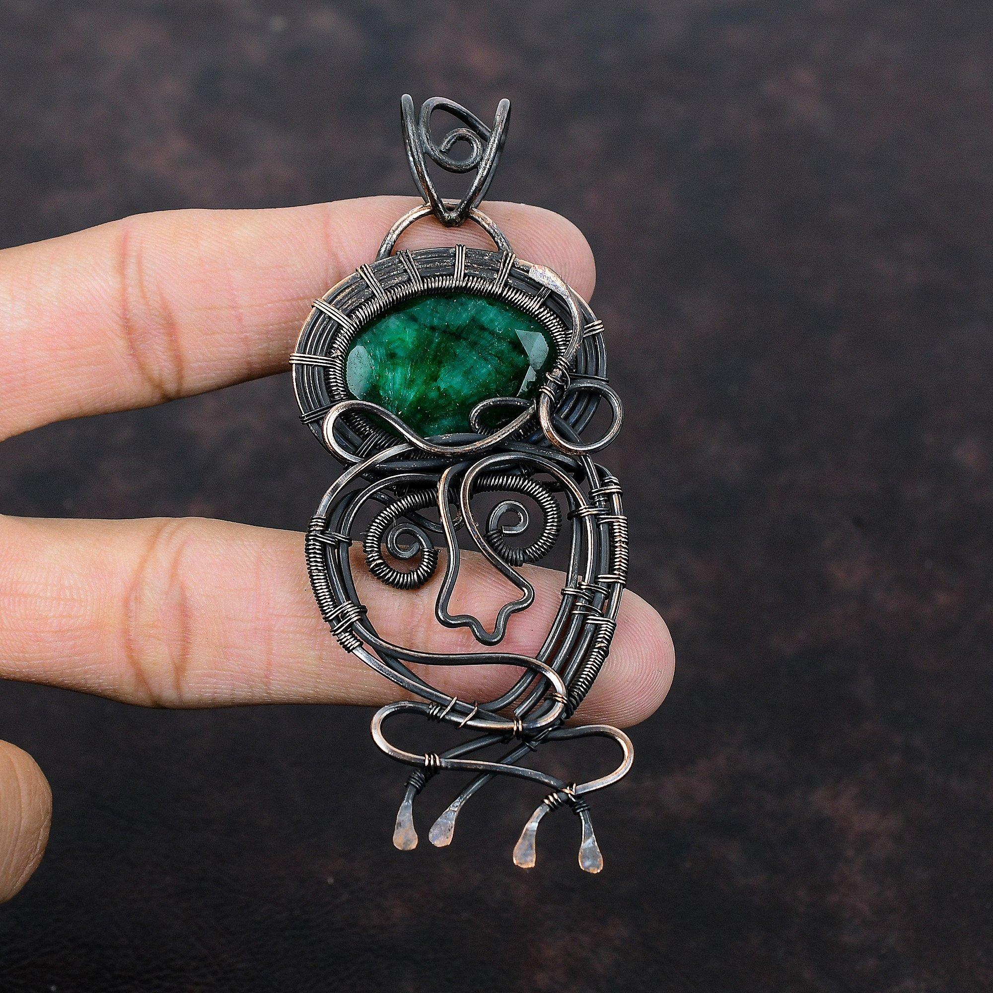 Faceted Zambian Emerald Copper Pendant Copper Wire Wrapped Gemstone Pendant Handmade Copper Jewelry Engagement Gift Dainty Wire Wrap Jewelry