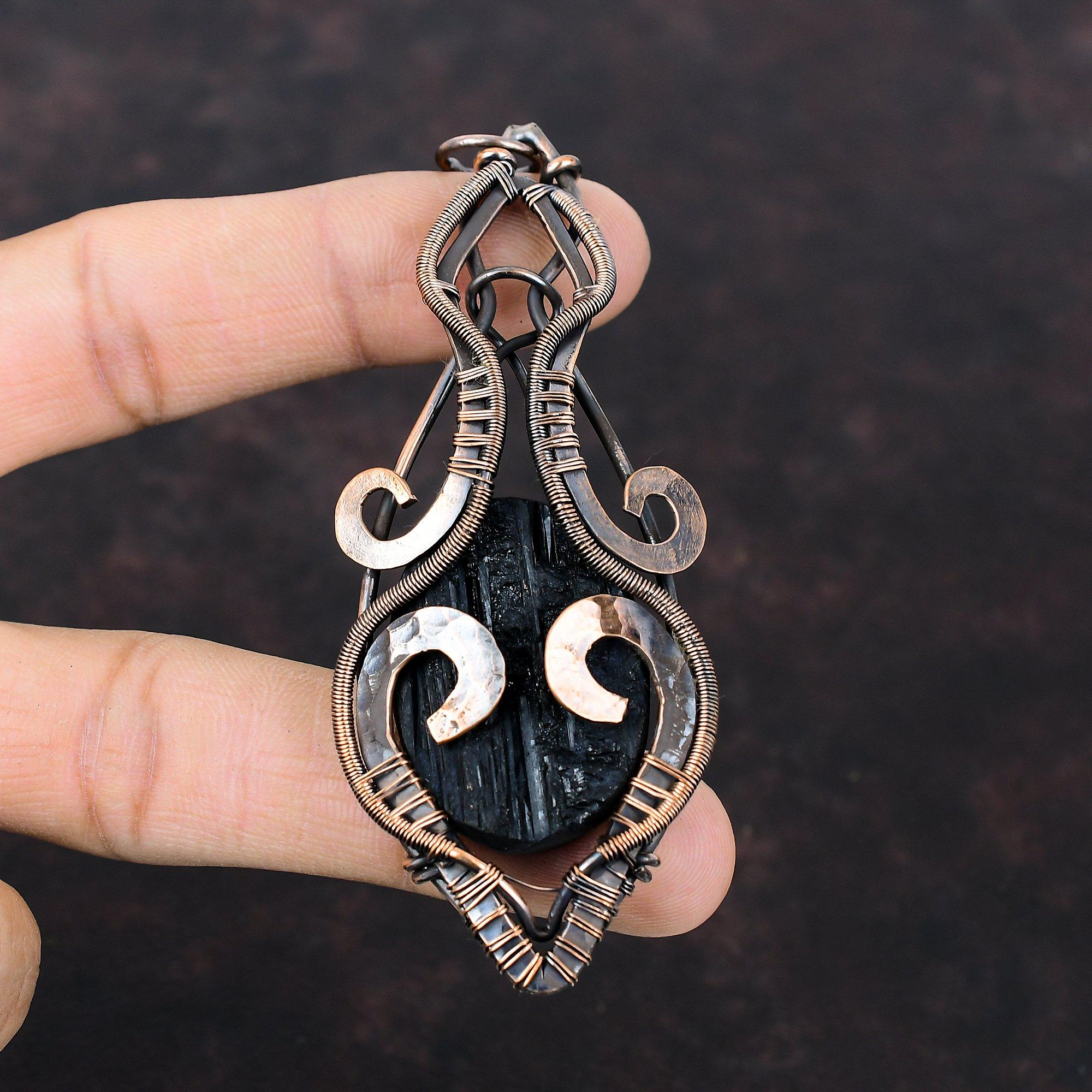 Black Tourmaline Rough Pendant Copper Wire Wrapped Pendant Handmade Pendant Copper Jewelry Gift For Her Gemstone Pendant Wire Design Jewelry