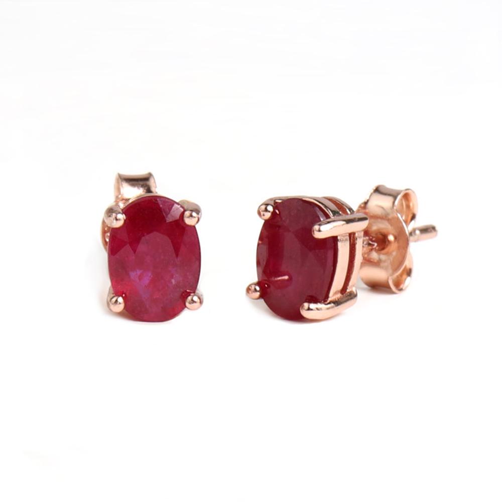 Simple Design 925 Sterling Silver Stud Earrings Natural Filled Ruby Oval 5*7mm Real Gemstones Fine Jewelry for Women's Birthday Gift
