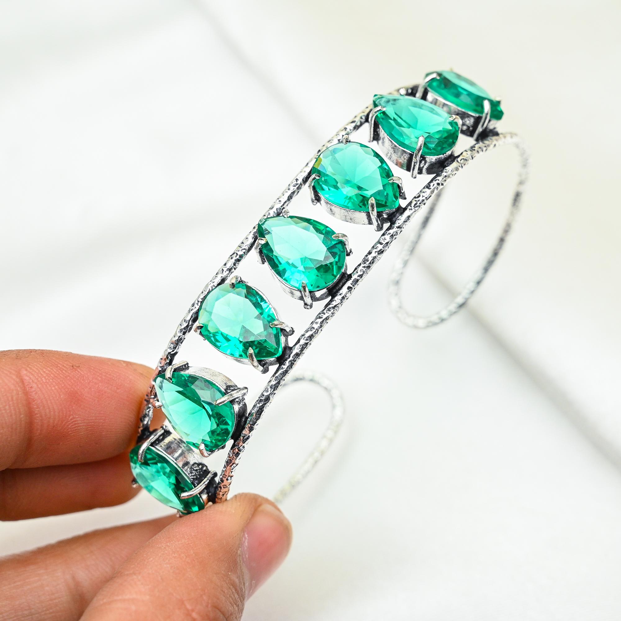 Indicolite Cuff Bracelet Real Gemstone Bangle, 925 Sterling Silver Cuff Bracelet Handmade Jewelry, Adjustable Bangle For Gift Women Jewelry