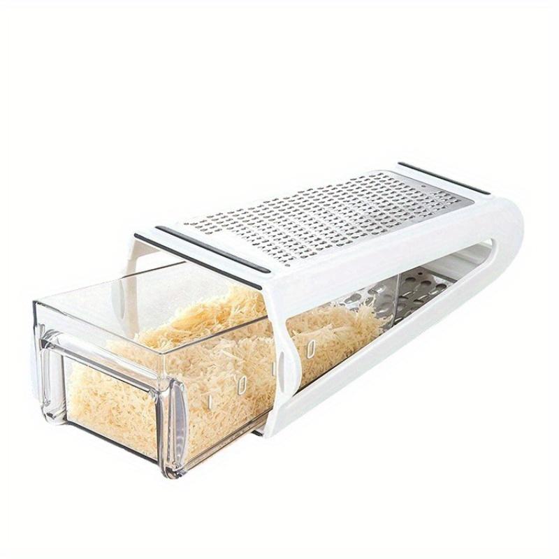 Durable Stainless Steel Double-Sided Cheese Grater with Container - Efficient Food Prep Tool for Vegetables, Carrots, Cucumbers - Space-Saving