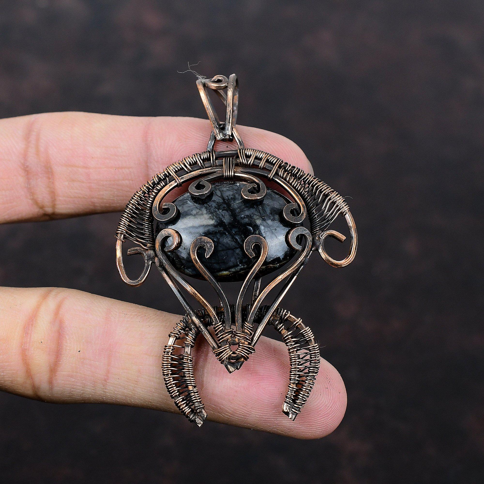 Picasso Jaspis Anhänger Kupferdraht gewickelt Anhänger handgemachter Schmuck Schildkröte Anhänger echter Edelstein Anhänger Kupferdraht Schmuck Geschenk für Sie