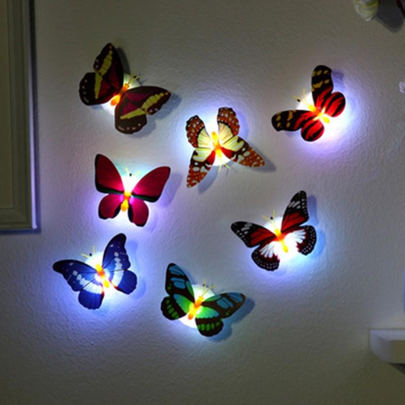 2pcs 3D Wall Sticker Double-Sided Adhesive Butterfly Wall Sticker LED Light Wall Decoration Home Room Decor