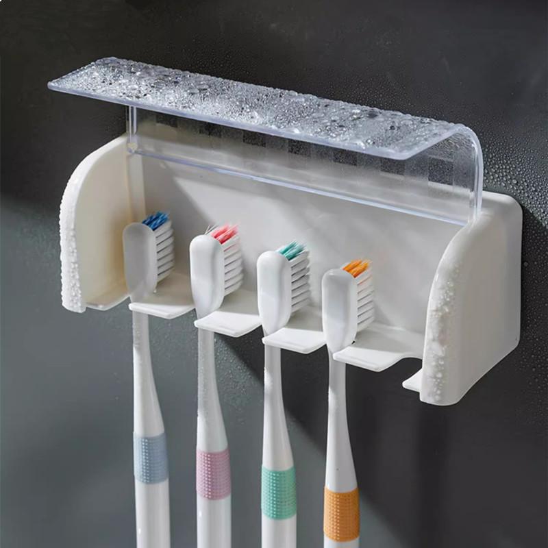 New Bathroom Toothbrush Holder Wall Mounted Toothpaste Rack Punch-free Tooth Brush Storage Holder Bathroom Accessories