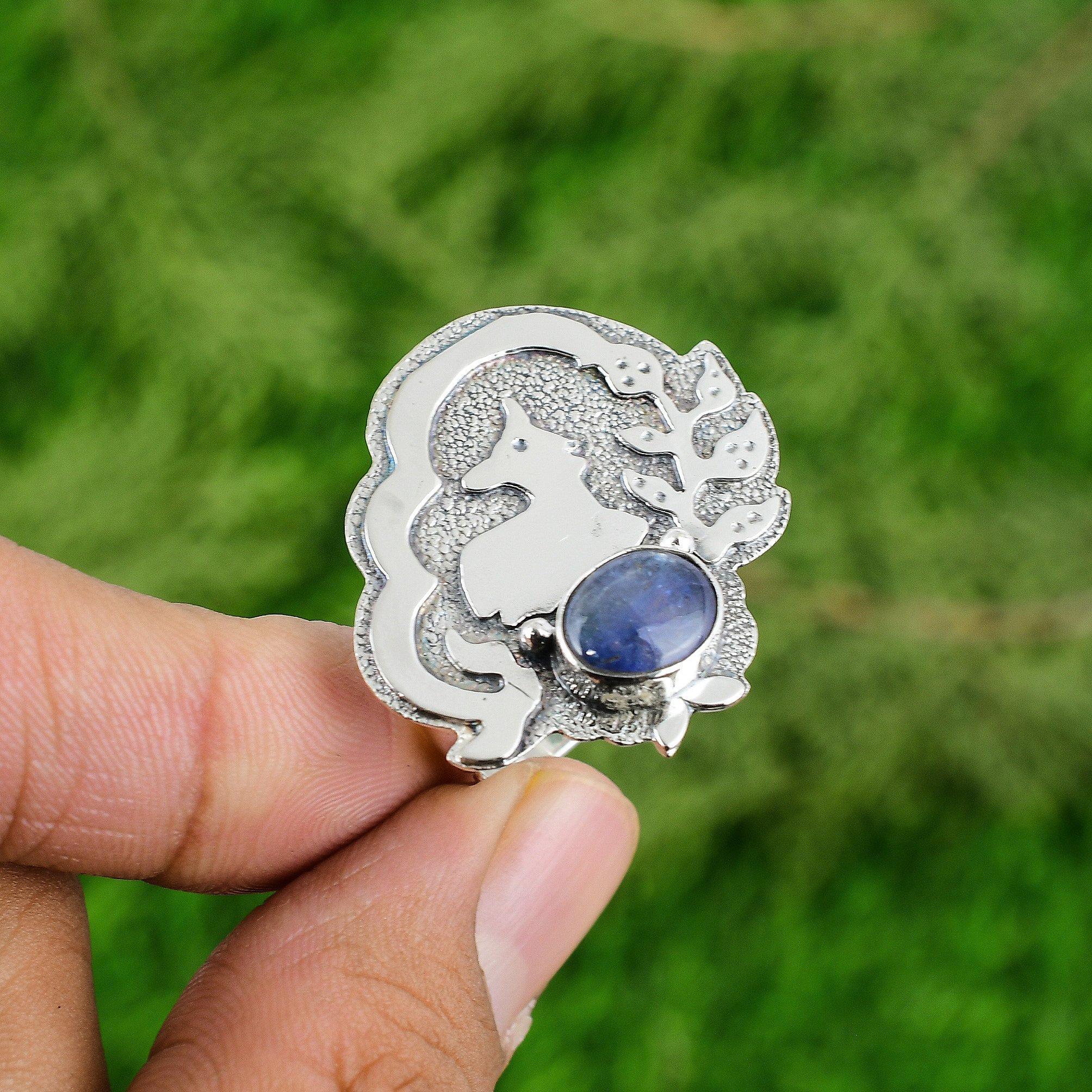 925 Sterling Silver Throat Chakra Oval Kyanite Stone Statement Wife Ring Jewelry