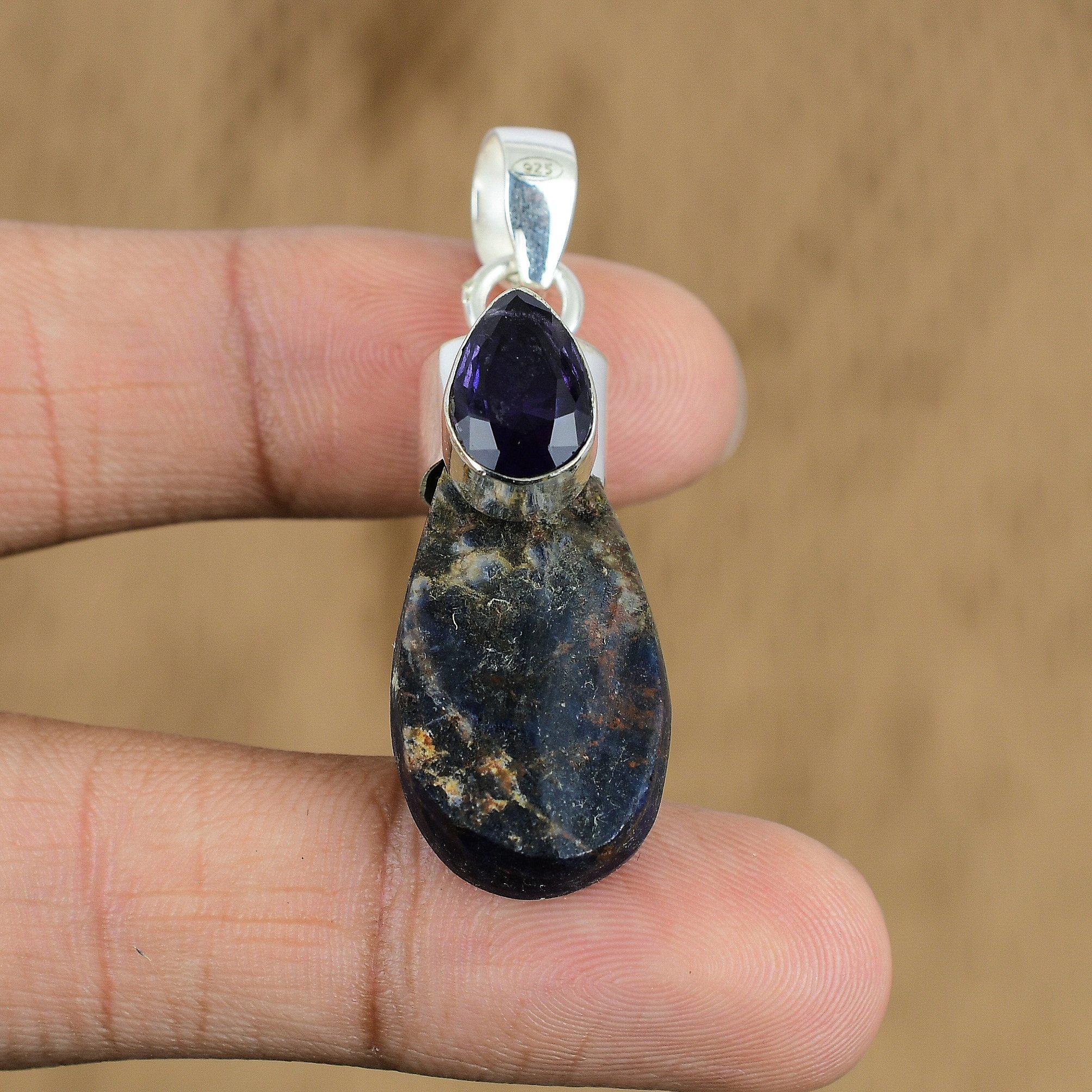 Natural Sodalite Rough Gemstone Jewelry 925 Sterling Silver Pendant For Women