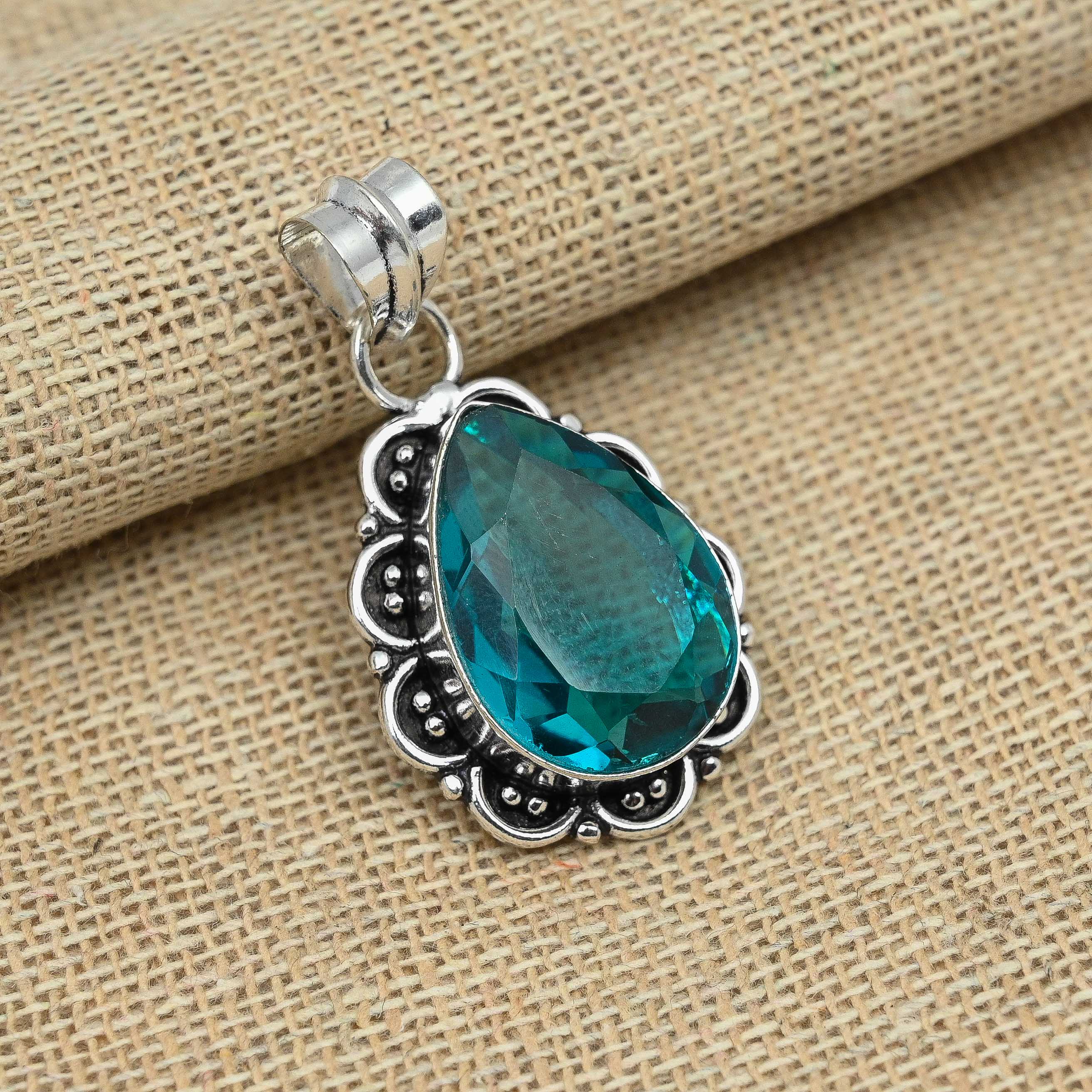 Pietre prețioase de turmalină indicolită unică pandantiv din argint solid 925 bijuterii de designer lucrate manual