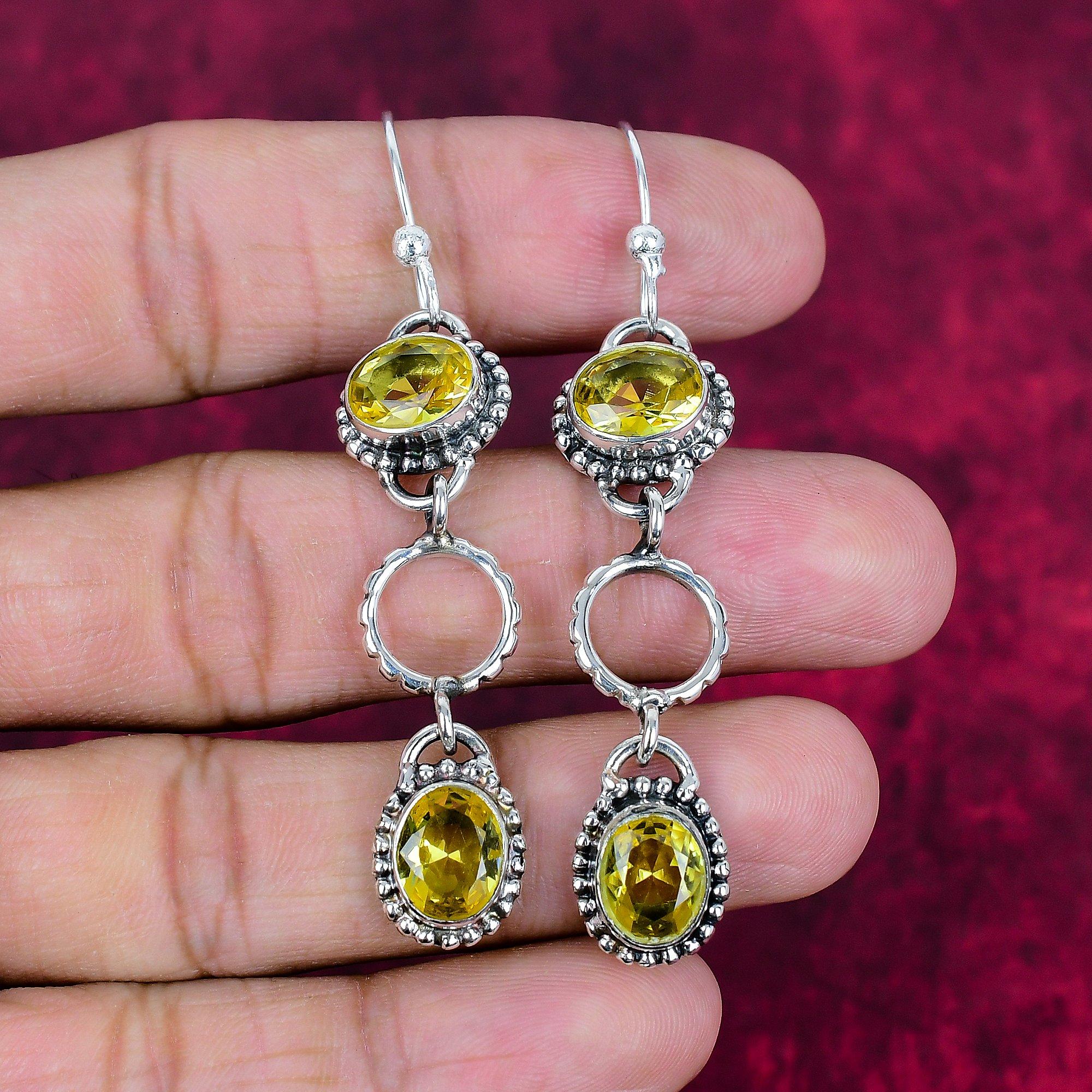 Orecchini Citrino, Gioielli con Pietre Preziose in Argento Sterling Massiccio 925, Orecchini Fatti a Mano, Per il Giorno del Ringraziamento