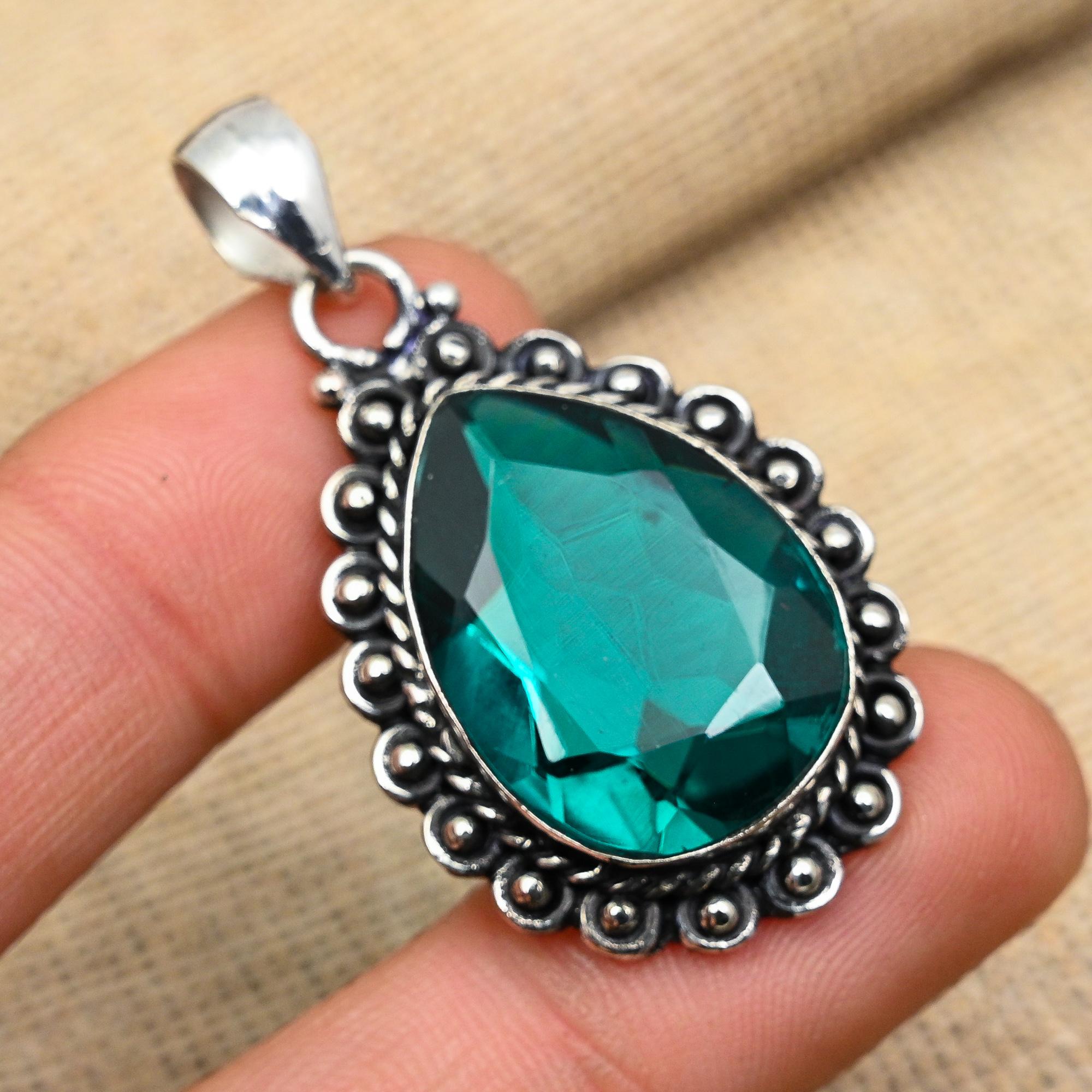 Wonderful Indicolite Gemstone Handmade 925 Sterling Silver Jewelry Pendant For Memorial Day